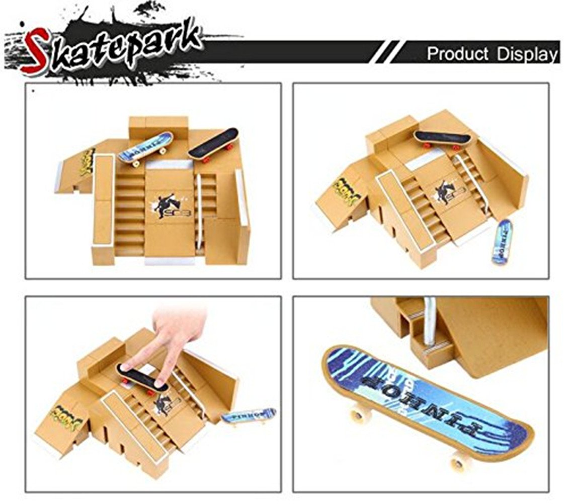 Kidsdream 5pcs Skate Park Kit Ramp Parts for Tech Deck Fingerboard Mini Finger Skateboard Fingerboards Ultimate Parks with 2PCS Finger Boards