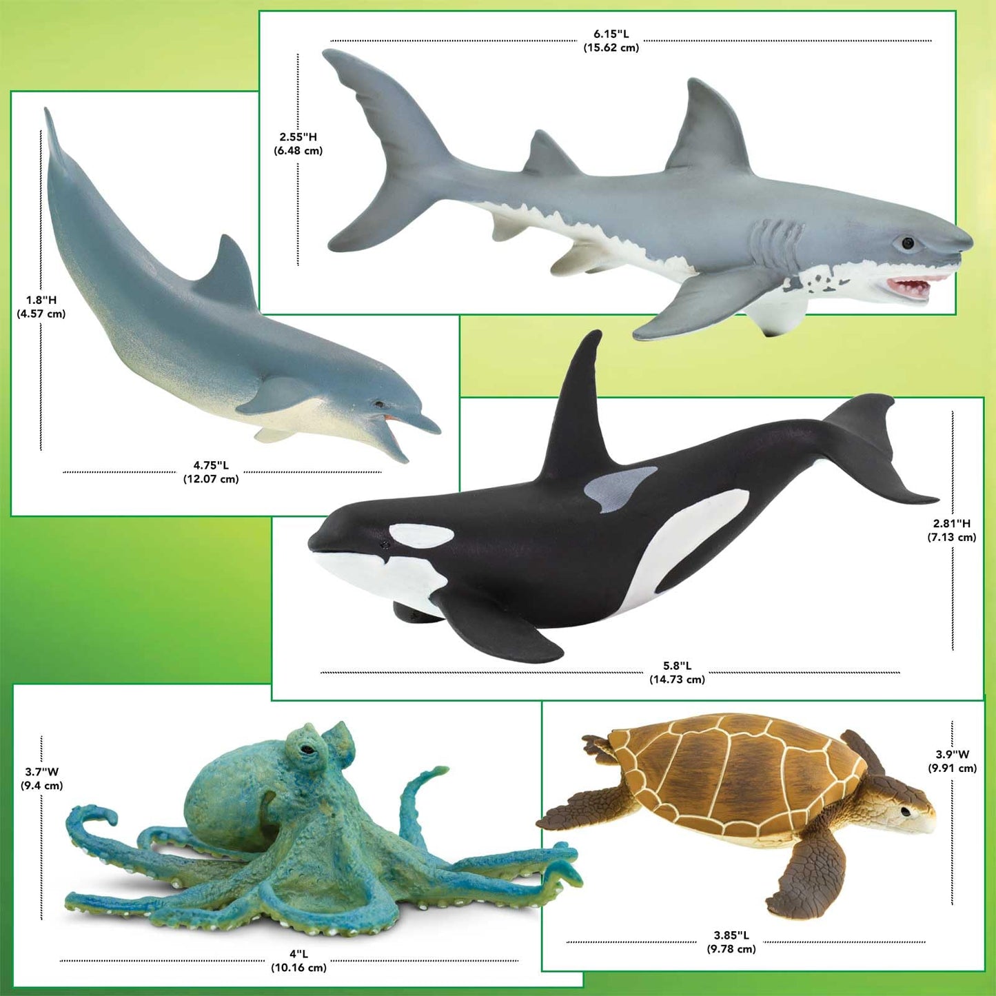 Safari Ltd. Sea Animal Toy Set - Figurines of Great White, Dolphin, Turtle, Octopus, and Orca - Play Set for Boys, Girls and Kids 3+