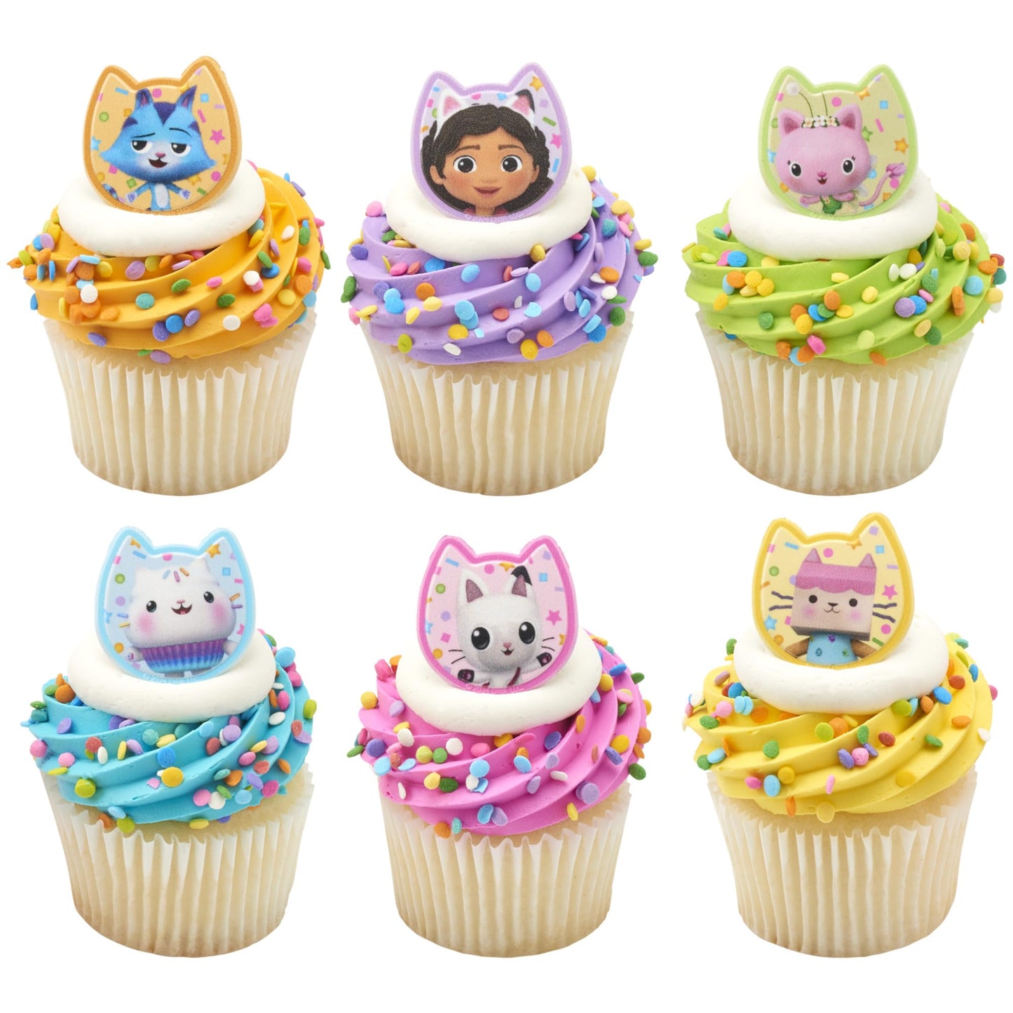 DecoPac DreamWorks Gabby's Dollhouse Rings, 72 Cupcake Decorations Featuring Gabby, Pandy Paws, Irresistible Kitty Characters, and Super Fun