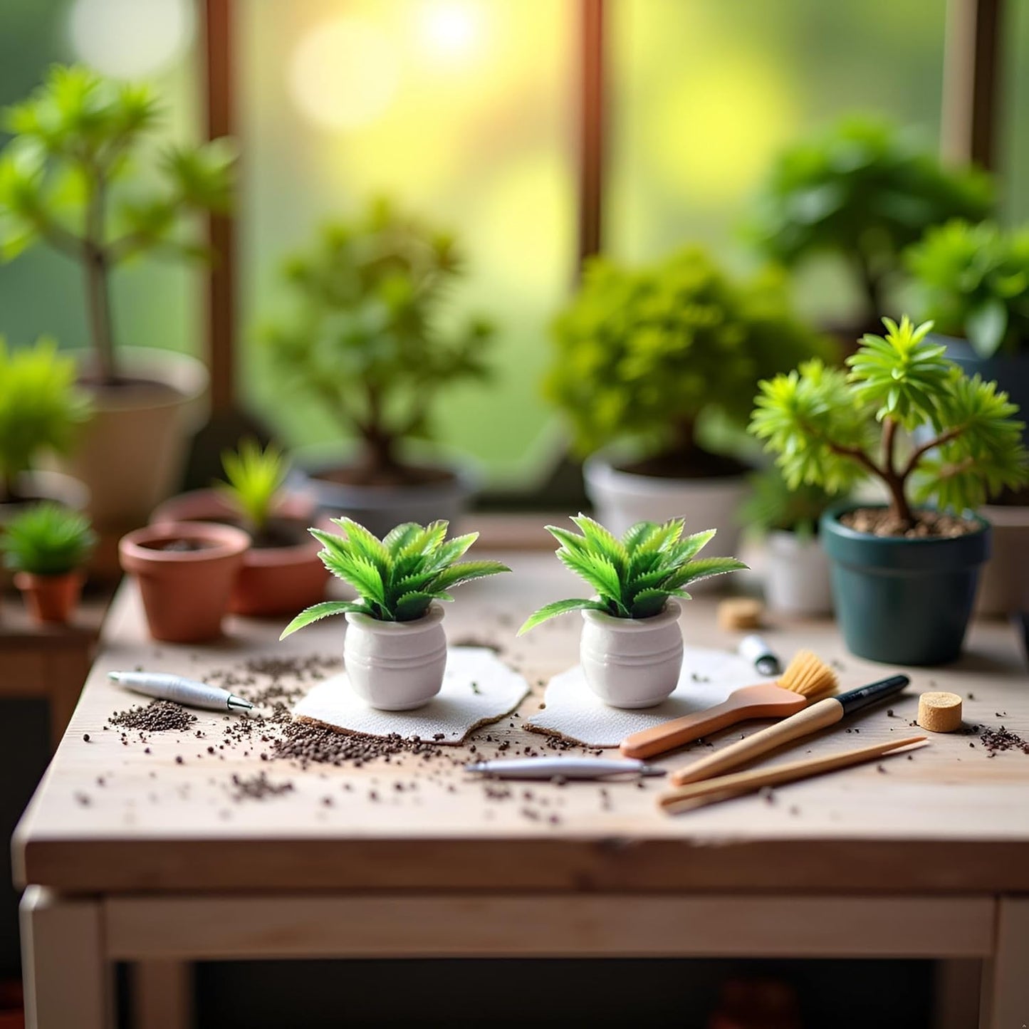 1:12 Scale Mini Potted Plants - Resin Botanical Decor for Dollhouse Kitchens and Living Rooms, Evergreen DIY Craft Accessories with Lifelike Foliage