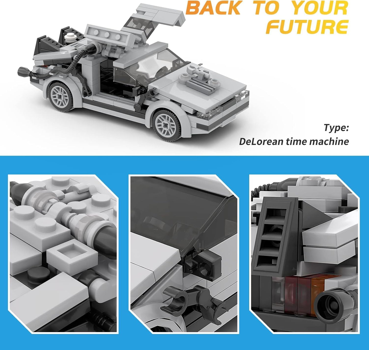 Latephiy Future Delorean Building Kit, BTTF Time Machine Car Building Set, Classic 80s Movie Collectibles, Great Gifts and Toys for Fans (212 Pieces)