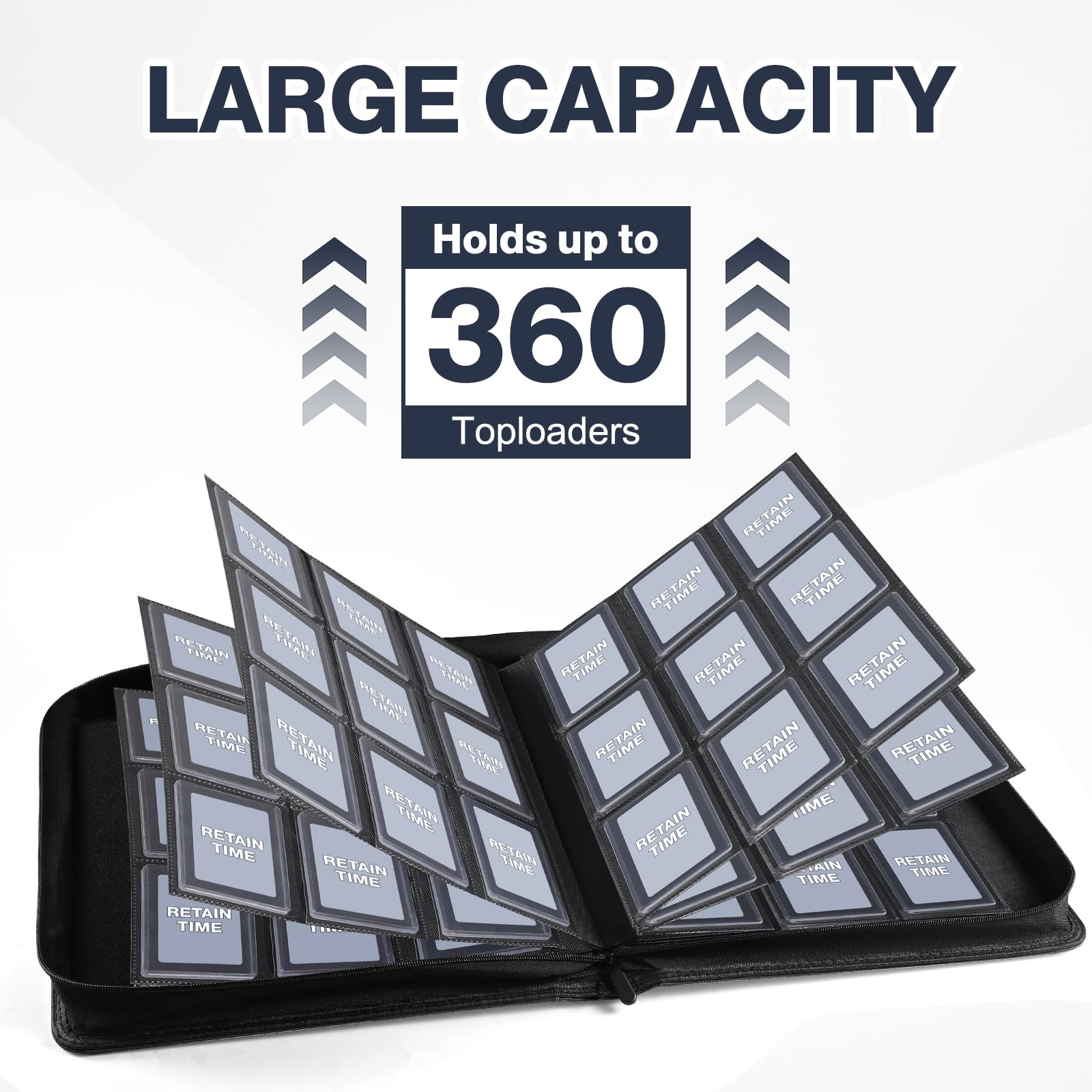 Toploader Binder, Holds 360 Toploader, 100 Toploaders INCLUDED, 9-Pocket PU Cover Top Loader Binder for 3" x 4" Rigid Toploaders, Ringless