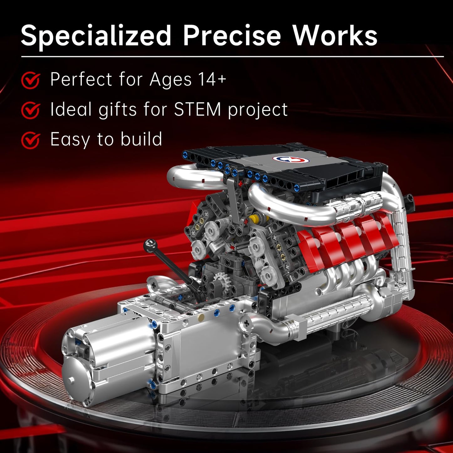 Mould King 10203 V8 Engine Building Blocks Sets, V8 Engine Model kit That Run, Build Your Own STEM Model Kit, Physical Science Experiment Model, Best