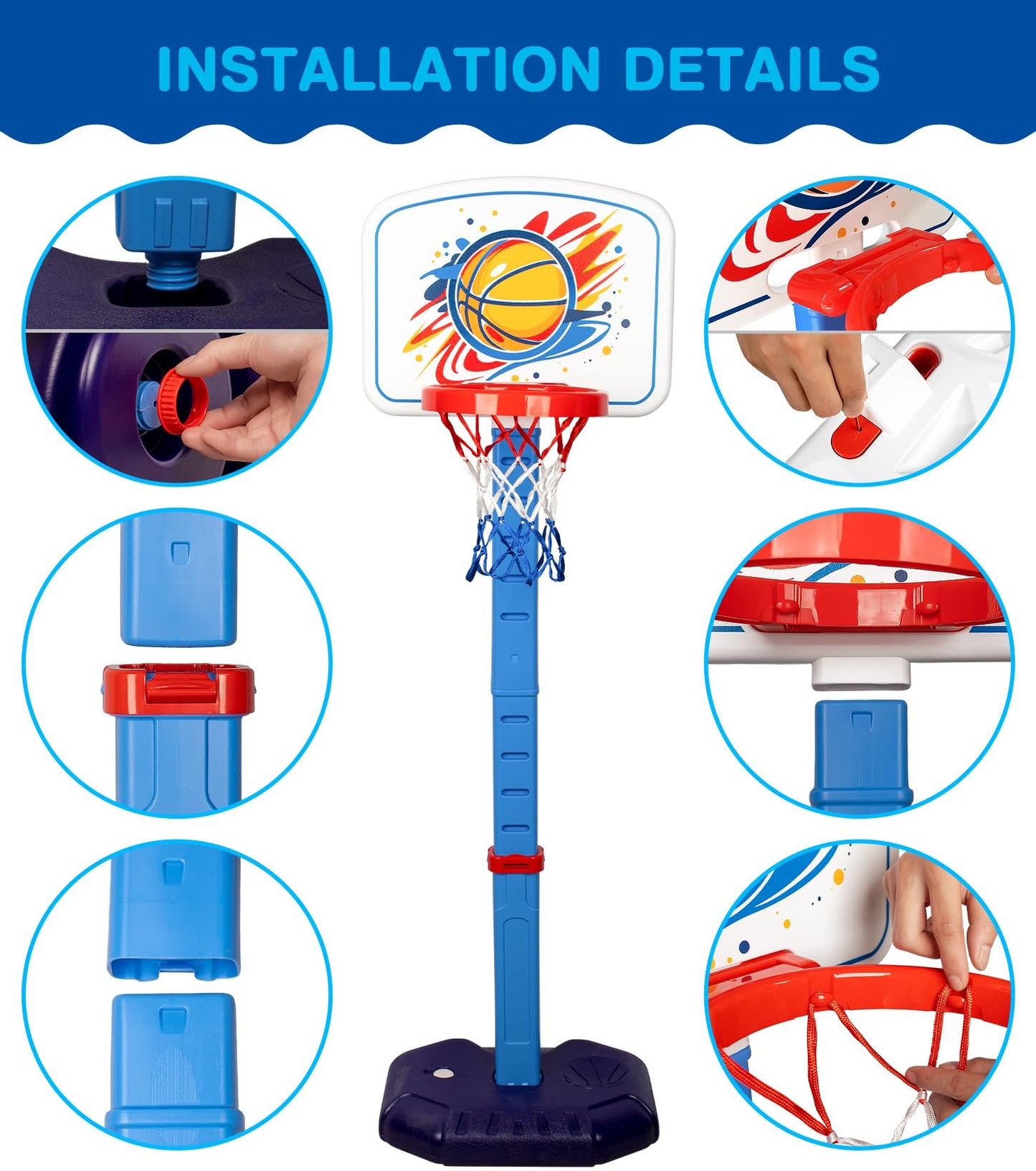 LAO XUE Toddler Basketball Hoop Set,Adjustable Kids Basketball Goal