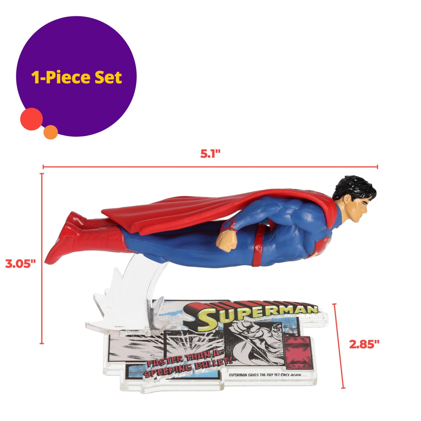 Superman Man Of Steel Cake Topper, Superhero Flying Superman Cake Decoration, Food Safe Birthday Cake Decoration