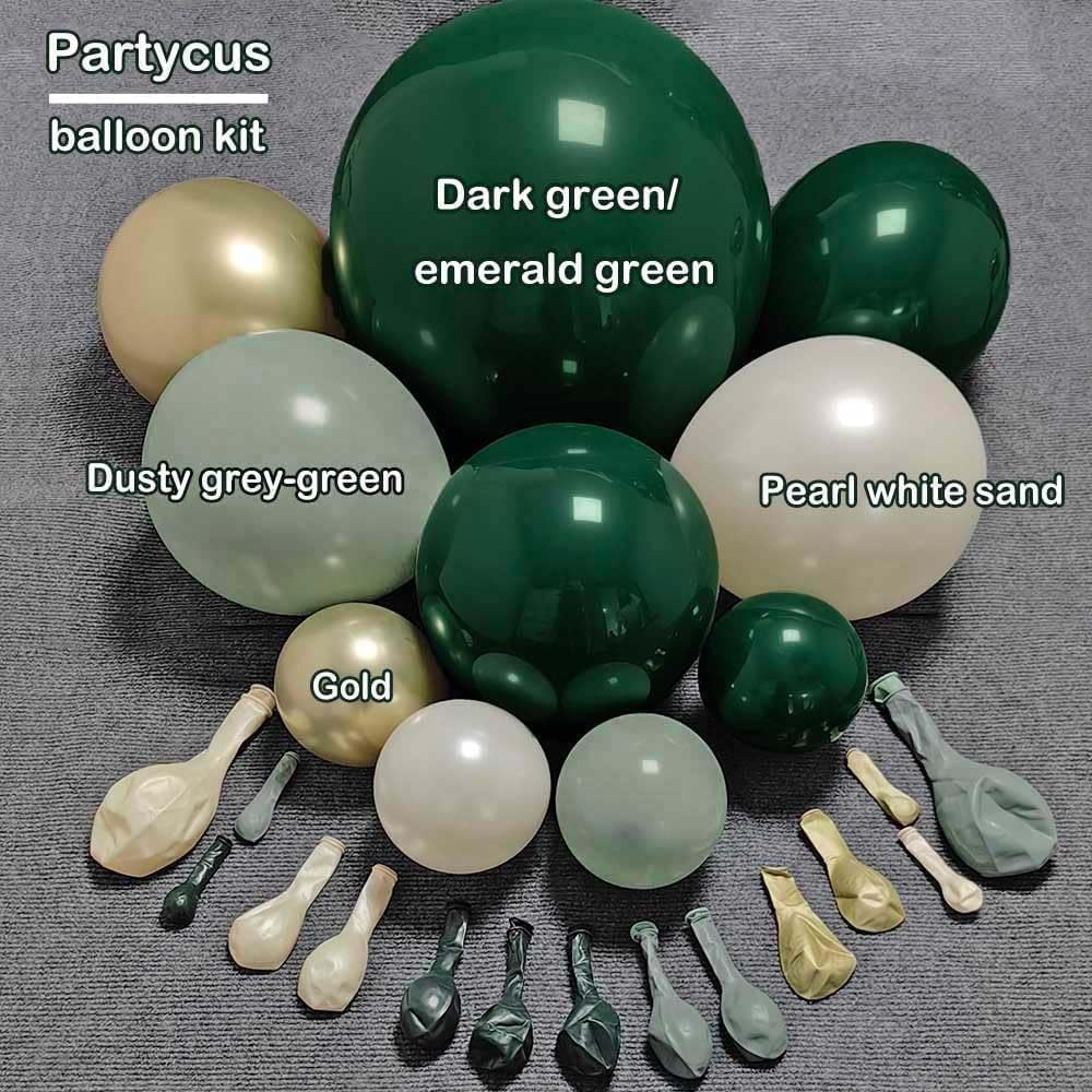 Emerald Green Gold Balloon Arch Kit Double Stuffed Dark Dusty Green Pearl White Sand Latex Balloon Garland for Birthday Baby Shower Wedding