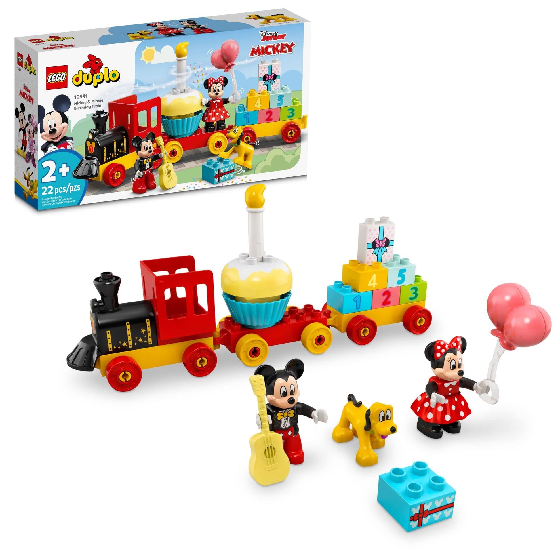 LEGO DUPLO Disney Mickey & Minnie Mouse Birthday Train Toy - Building Blocks for Toddlers, Ages 2+ - Pretend Play Learning Toy for Girls & Boys - Gift