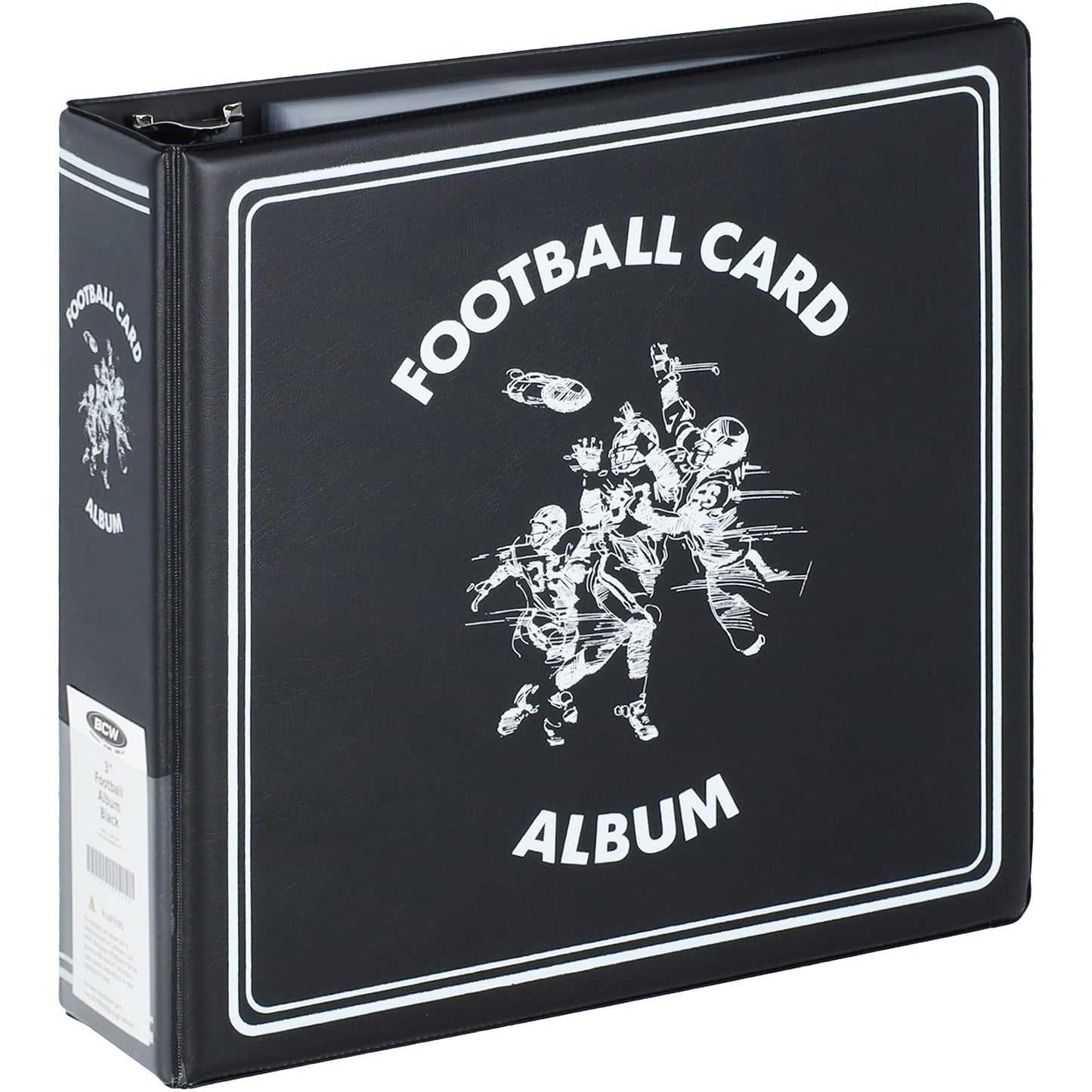 BCW 3-Inch D-Ring Football Trading Card Binder - Black | Holds 90 Pages | Heavy Duty Durable Design Football Card Binder | 1 ct