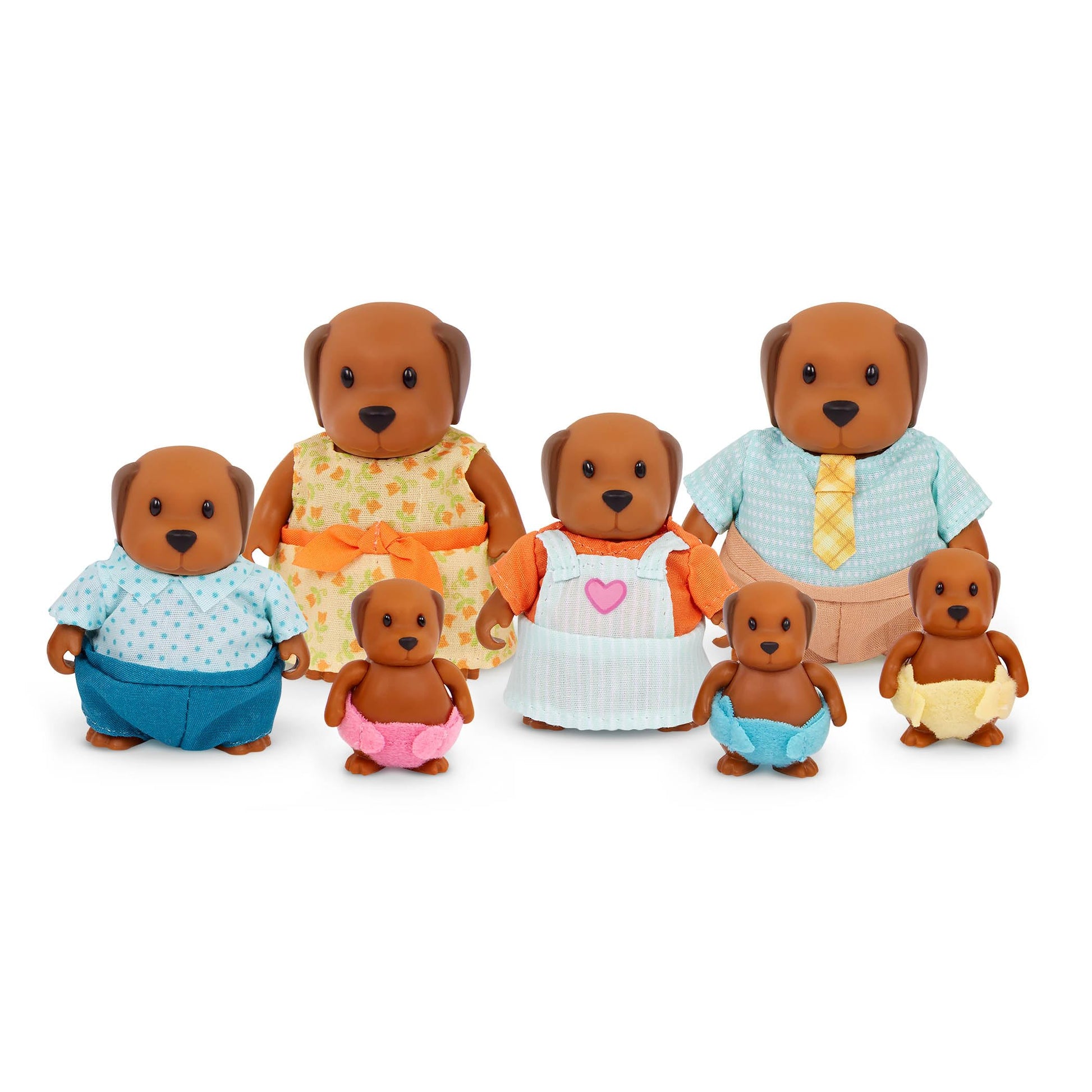Li'l Woodzeez - Chocolate Lab Family - 7 Pieces Posable Dog Figurines Set - Easy to Clean Collectible Animal Toys - Family Fun for 3+ Years Years