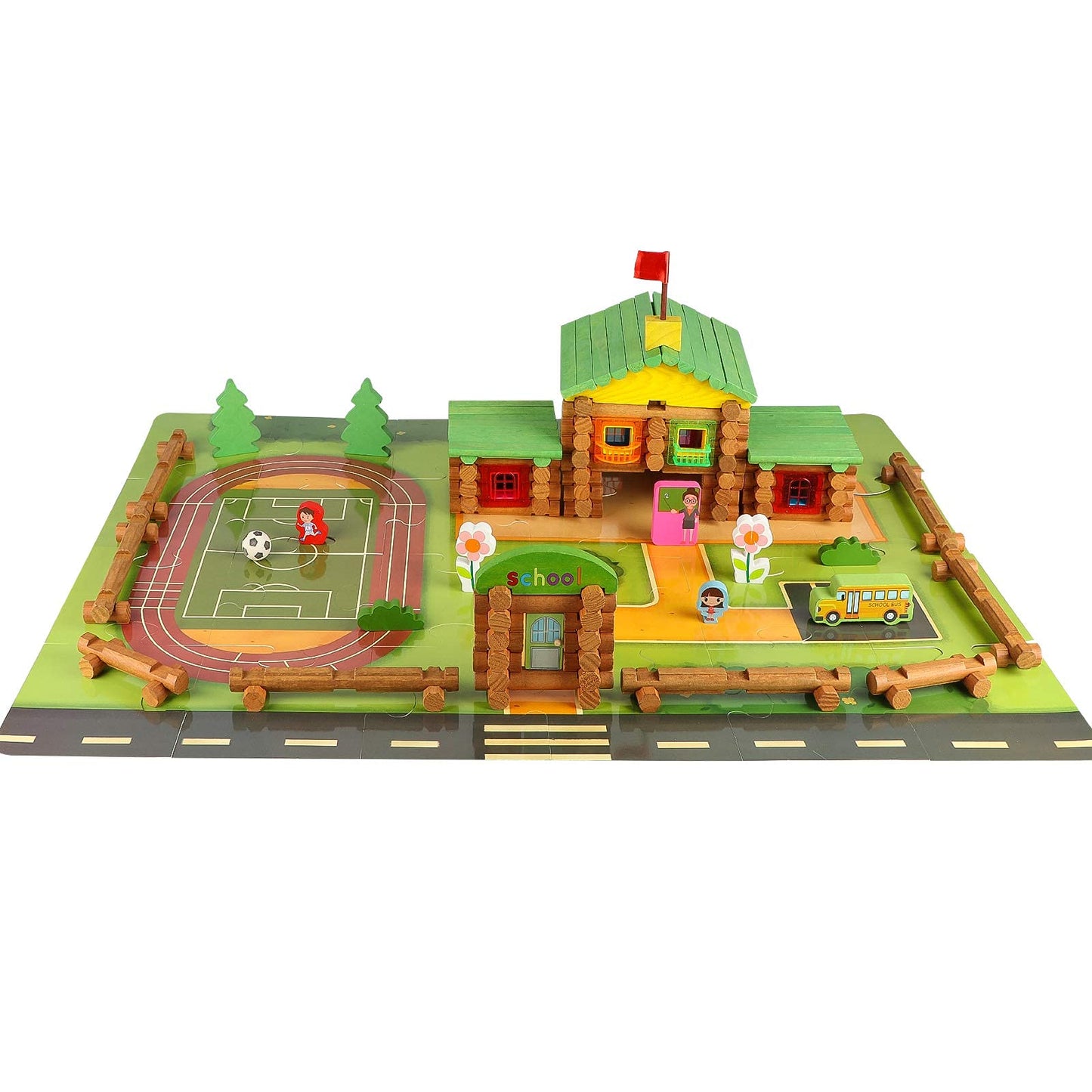 Wondertoys 269 Pieces Real Wood Logs Set Ages 3+, Classic Building Log Gift Set for Boys/Girls- Creative Construction Engineering - Top Blocks Game