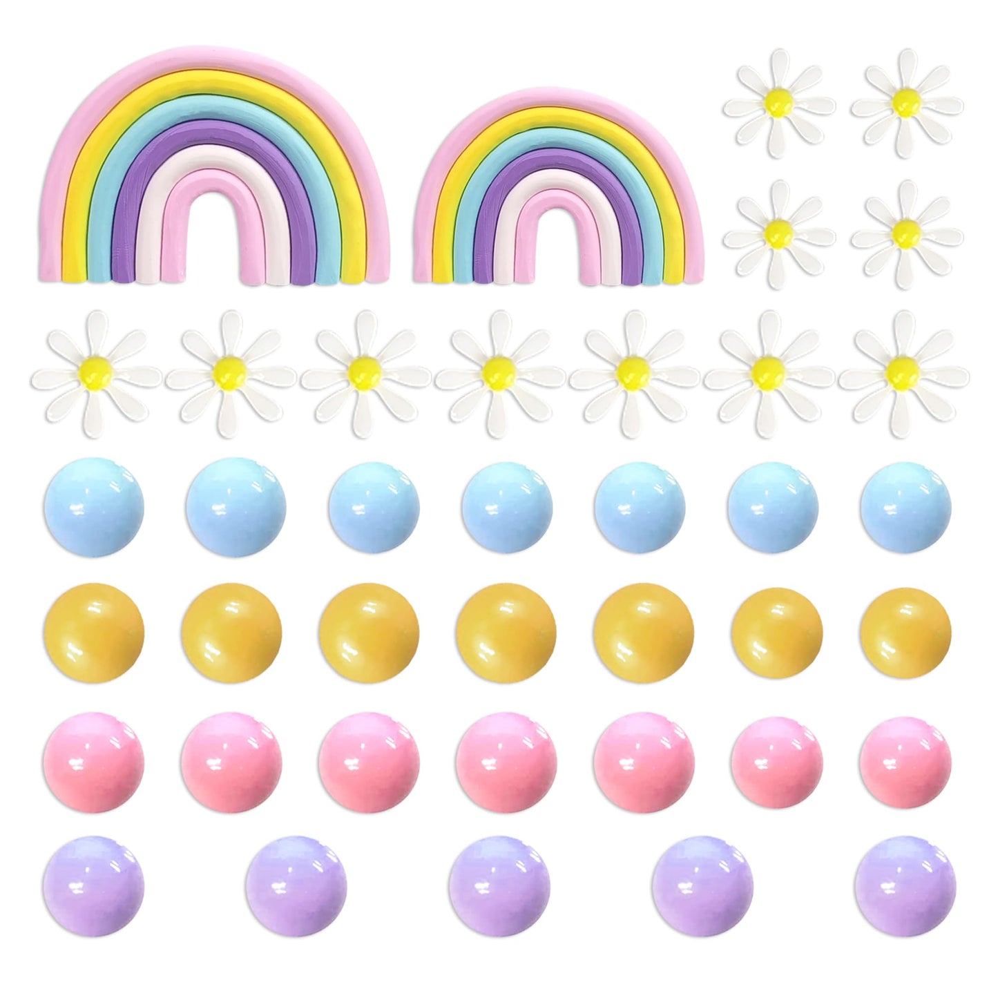 35 PCS Groovy Cake Toppers Boho Cake Topper Hippie Birthday Decorations with Flower Rainbow Balls for Boho Groovy Theme Birthday Supplies