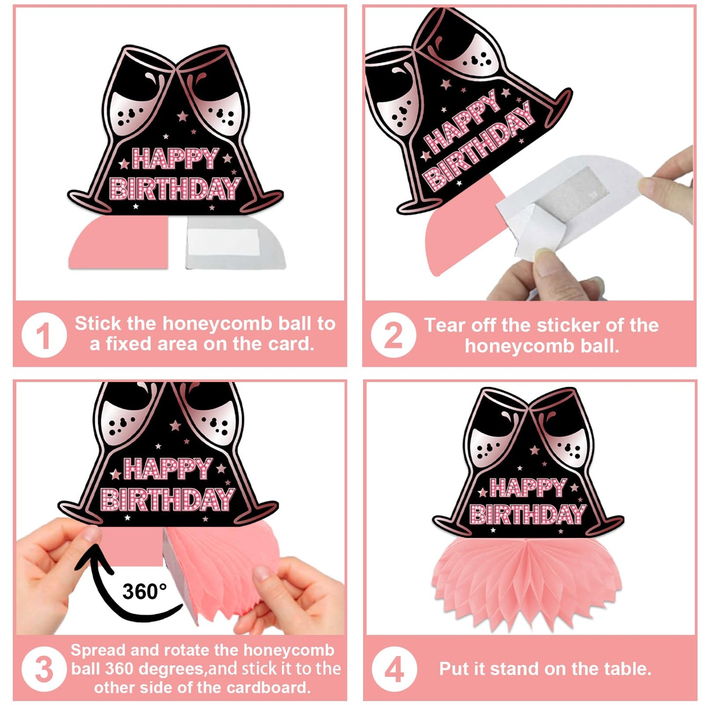 Happy 10th Birthday Rose Gold and Black Table Honeycomb Centerpieces Balloons Theme Decor Table Decorations Table Toppers for Girls Women Princess 10