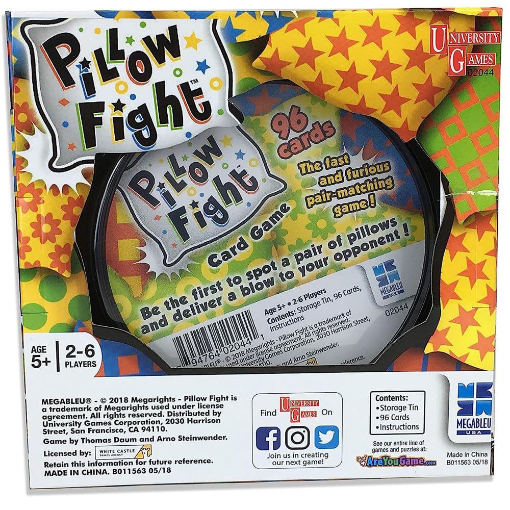 University Games, Pillow Fight Travel Card Game - Fun and Fast-Paced Pair-Matching Game for 2 to 6 Players, Ages 5 and Up, in a Portable Tin
