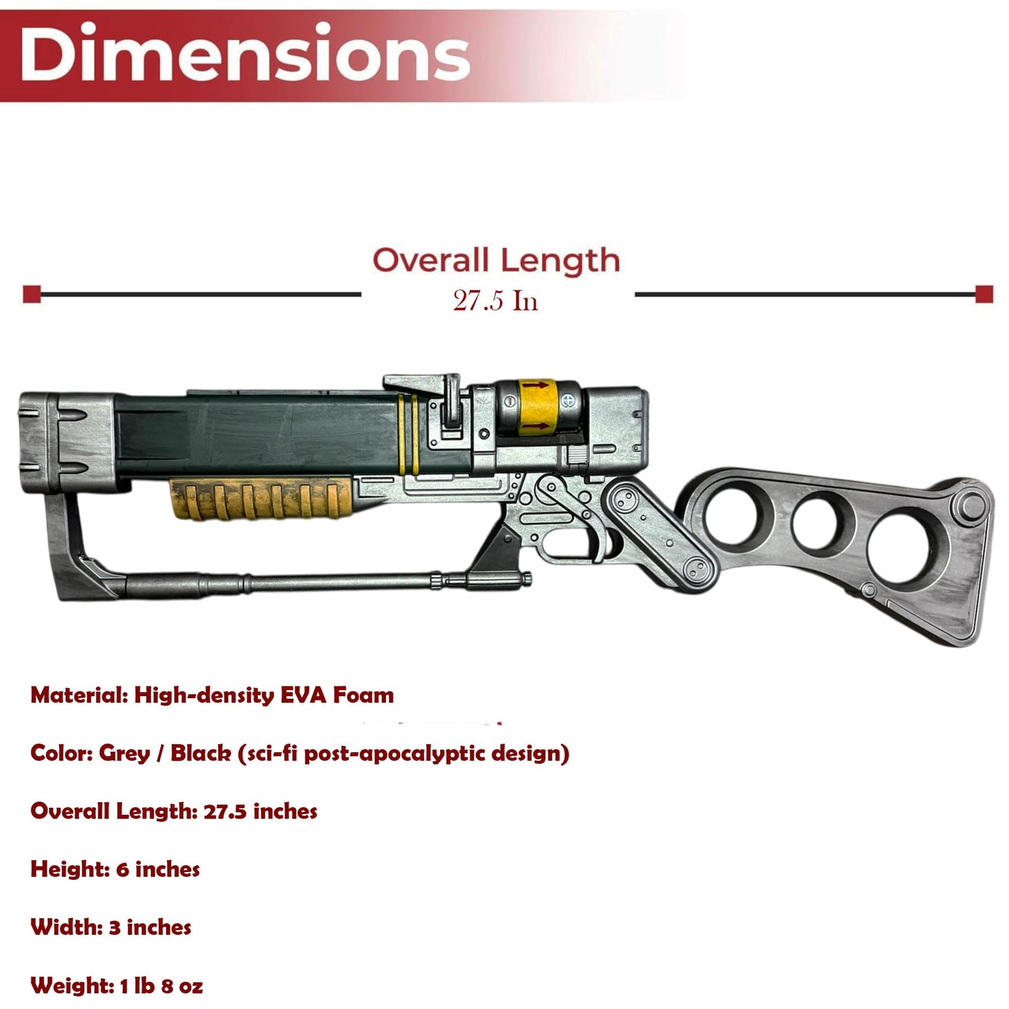 Wasteland Sci-Fi Rifle Prop - 27.5" Foam Replica Gun for Cosplay, Halloween & Collectible Display
