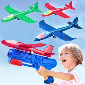 Neoot Toy Airplane, 3 Pack Airplane Launcher Toys 2 Flight Mode Glider Plane Outdoor Toys for Kids Ages 3 4 5 6 7 8 9 10 11 12 Year Old Boys & Girls