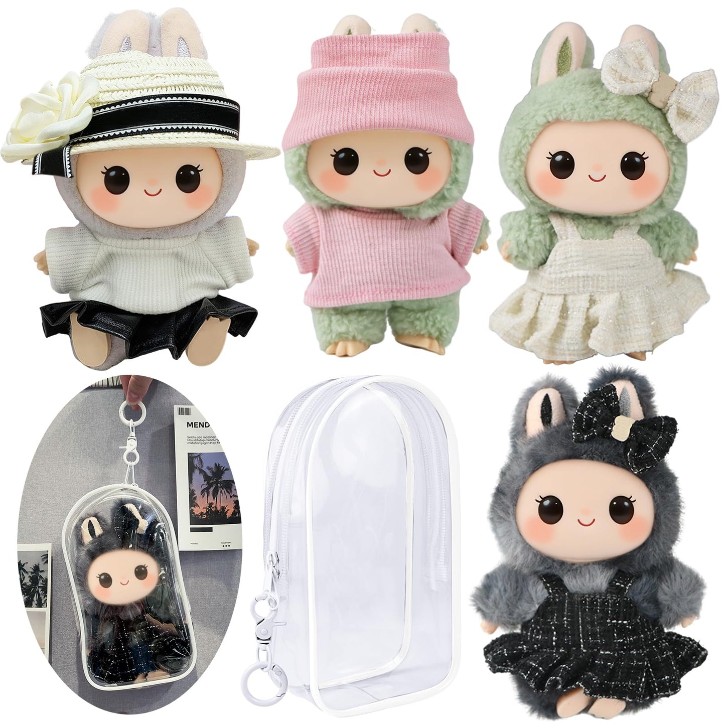 4 Sets Clothes for LABUBU Doll (NO Doll), Handcrafted Crochet Accessories for LABUBU About 6.7''/17cm Dolls, Premium Outfit-Cute Clothes for Dress up