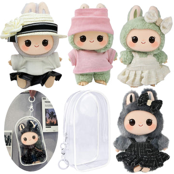 4 Sets Clothes for LABUBU Doll (NO Doll), Handcrafted Crochet Accessories for LABUBU About 6.7''/17cm Dolls, Premium Outfit-Cute Clothes for Dress up