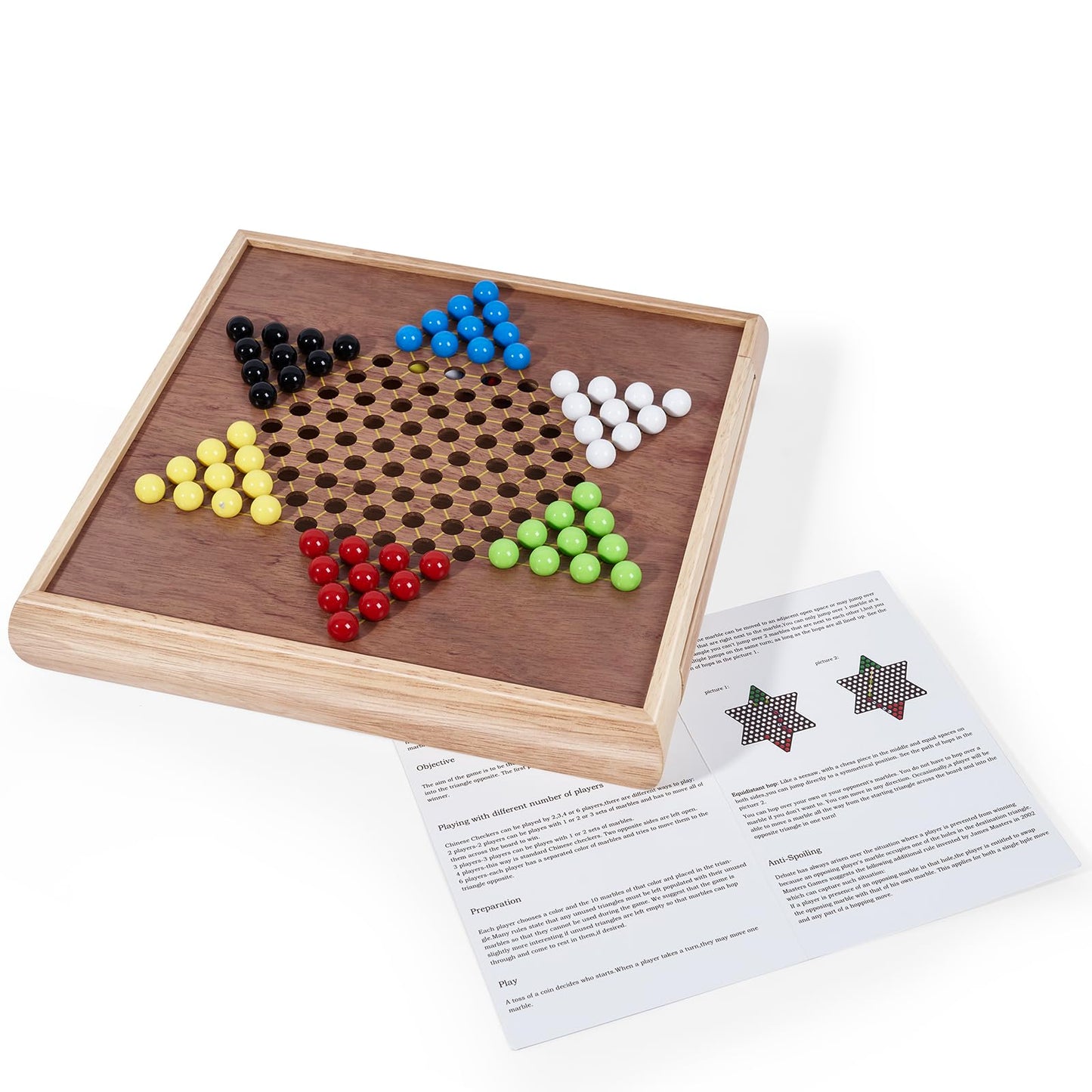 VAMSLOVE 13" Chess Chinese Checkers 2 in 1 Wooden Board Game Set with Pieces Storage Drawer - 2 Extra Queens, Bonus Marbles, for Birthday Gift