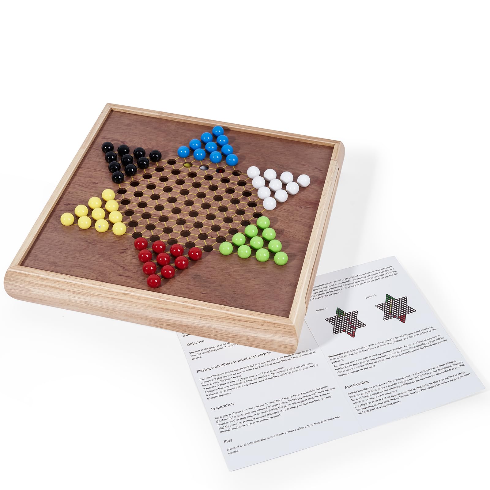 VAMSLOVE 13" Chess Chinese Checkers 2 in 1 Wooden Board Game Set with Pieces Storage Drawer - 2 Extra Queens, Bonus Marbles, for Birthday Gift