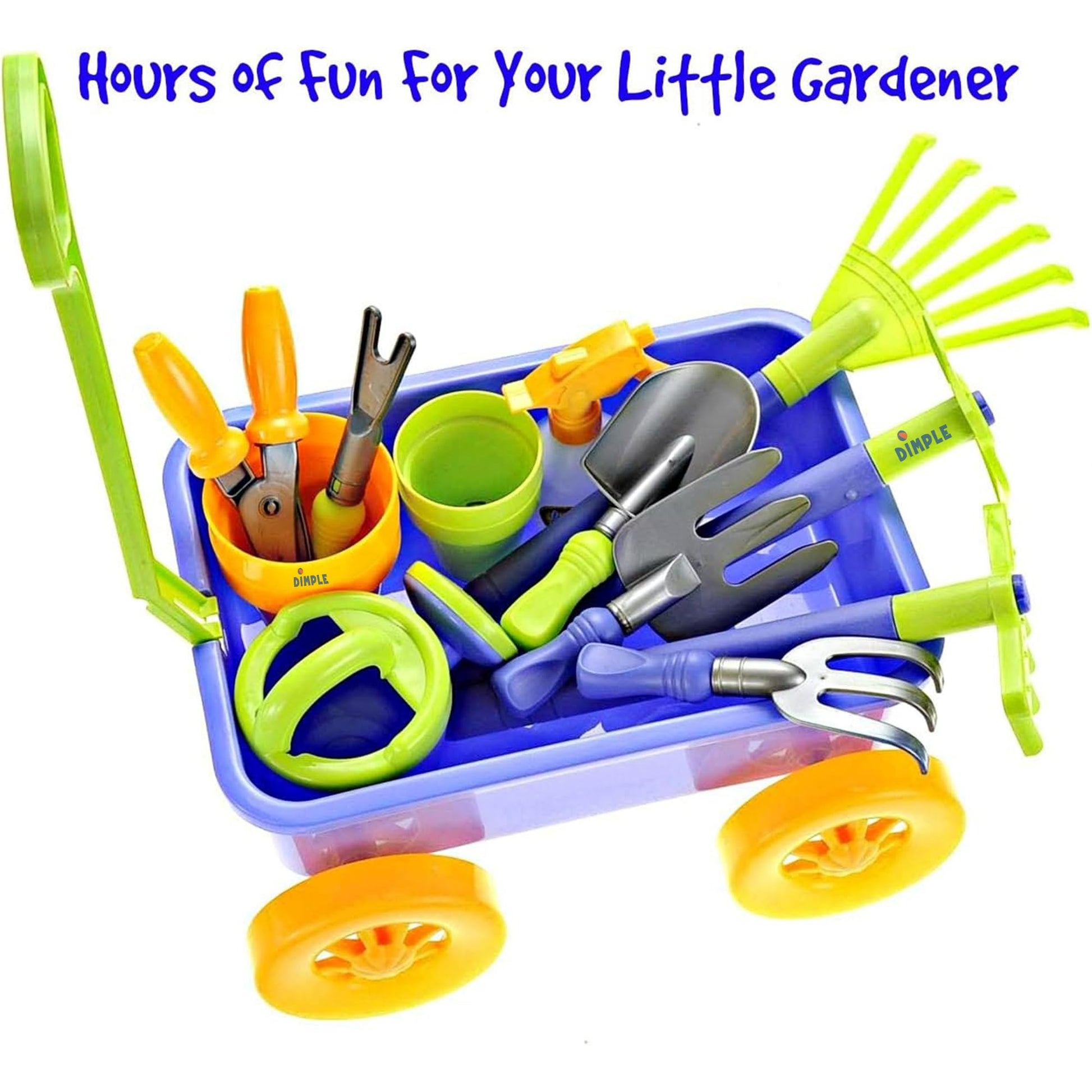 Dimple Blue Garden Wagon & Tools Toy Set, 15 Pc Kids Gardening Play Set