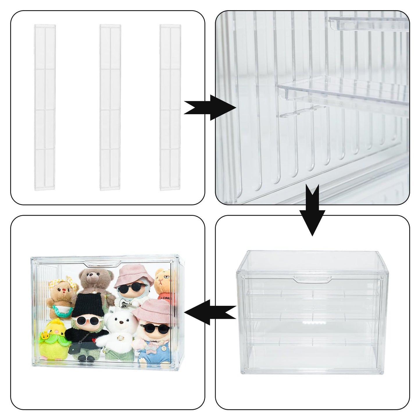 Treayes Clear Doll Storage Box Compatible with Labubu - Stackable Organizer for 15-17cm Dolls & Accessories, Transparent Display Case for