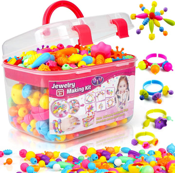 FUNZBO 520+ Snap Pop Beads - Jewelry Making Beads Charms Style Craft Kit, Arts and Crafts for Kids Ages 4-8, Toys for 3 4 5 6 7 Years Old Girls