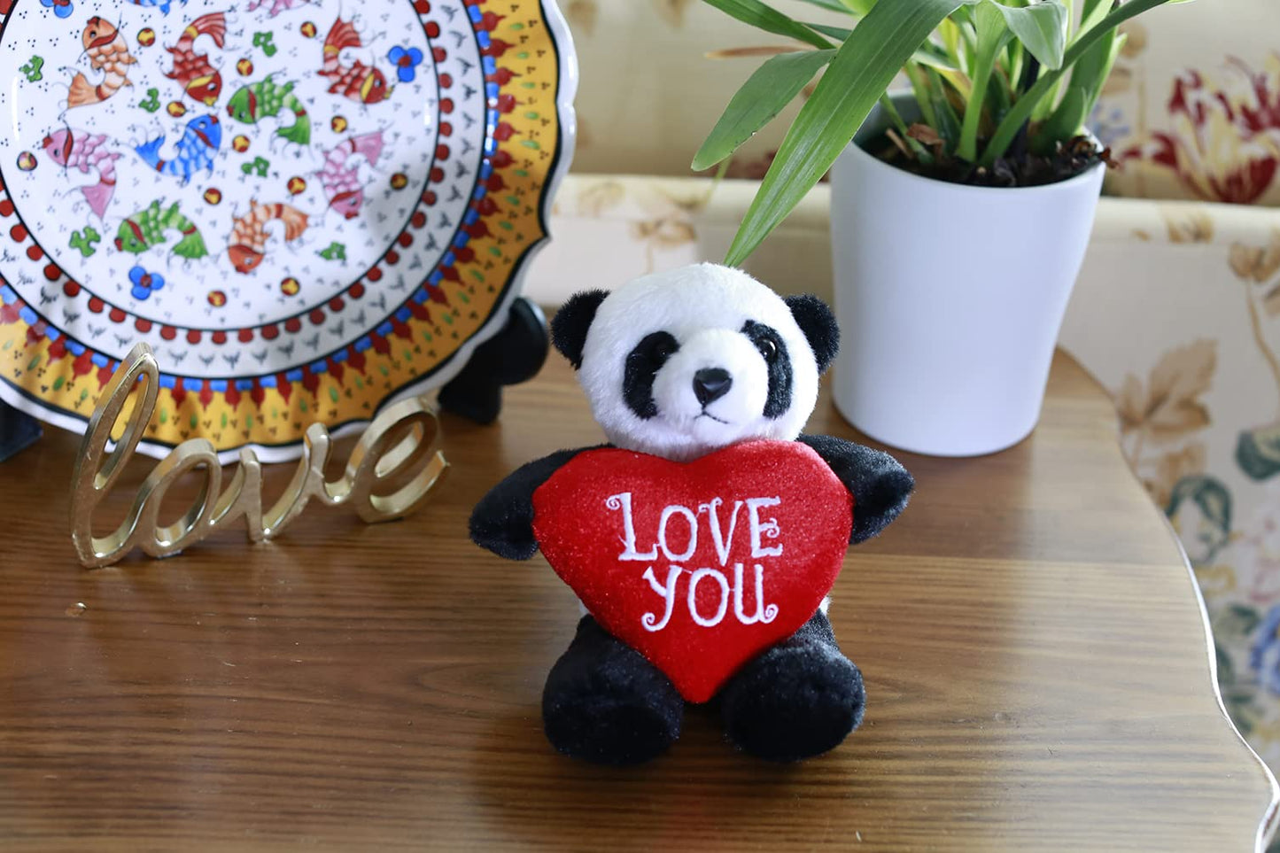 Plushland Stuffed Animal with Red Heart - Love You- Plush Animals Toy for Kids & Adults - Embroidered Heart Pillow -8 inches (Cow)