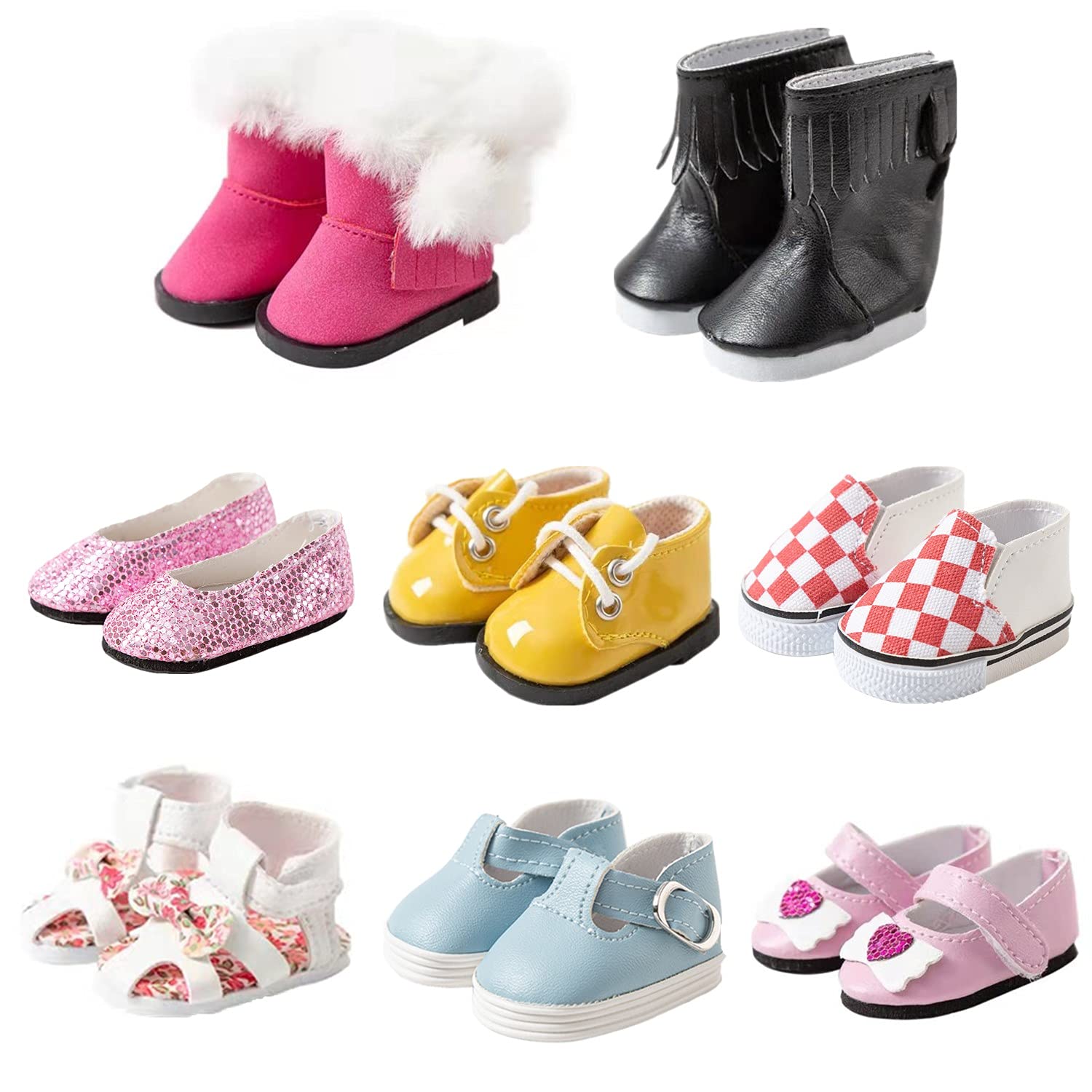 8 Pairs Doll Shoes Fit 14.5 inch American Doll Wellie Wishers Accessories