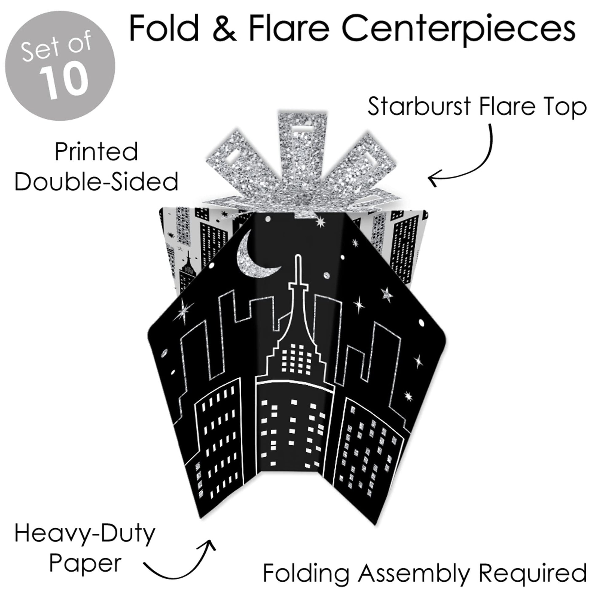 Big Dot of Happiness Nighttime City Skyline - Table Decorations - New York Party Fold and Flare Centerpieces - 10 Count
