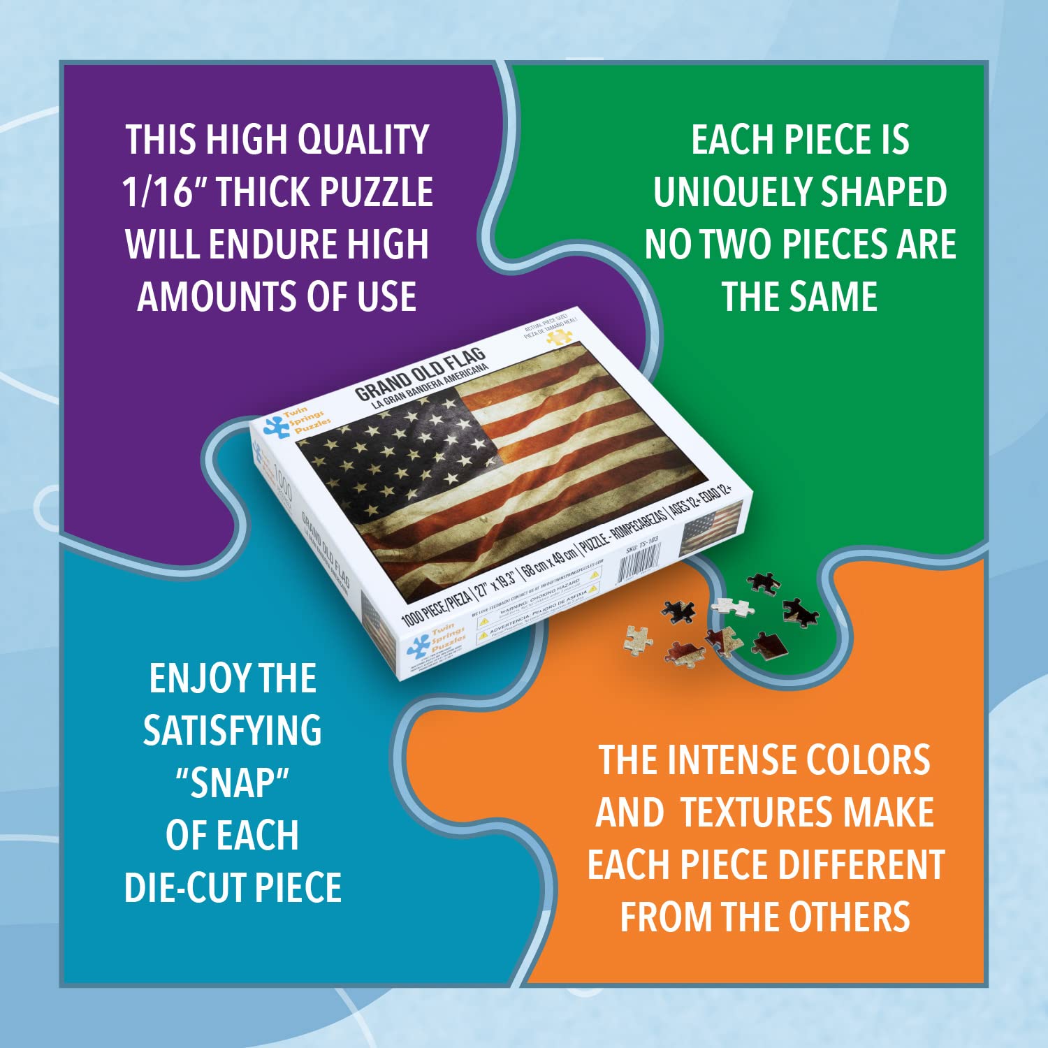 Twin Spring Goods 1000 Piece Jigsaw Puzzle, Grand Old Flag, 1,000 pcs