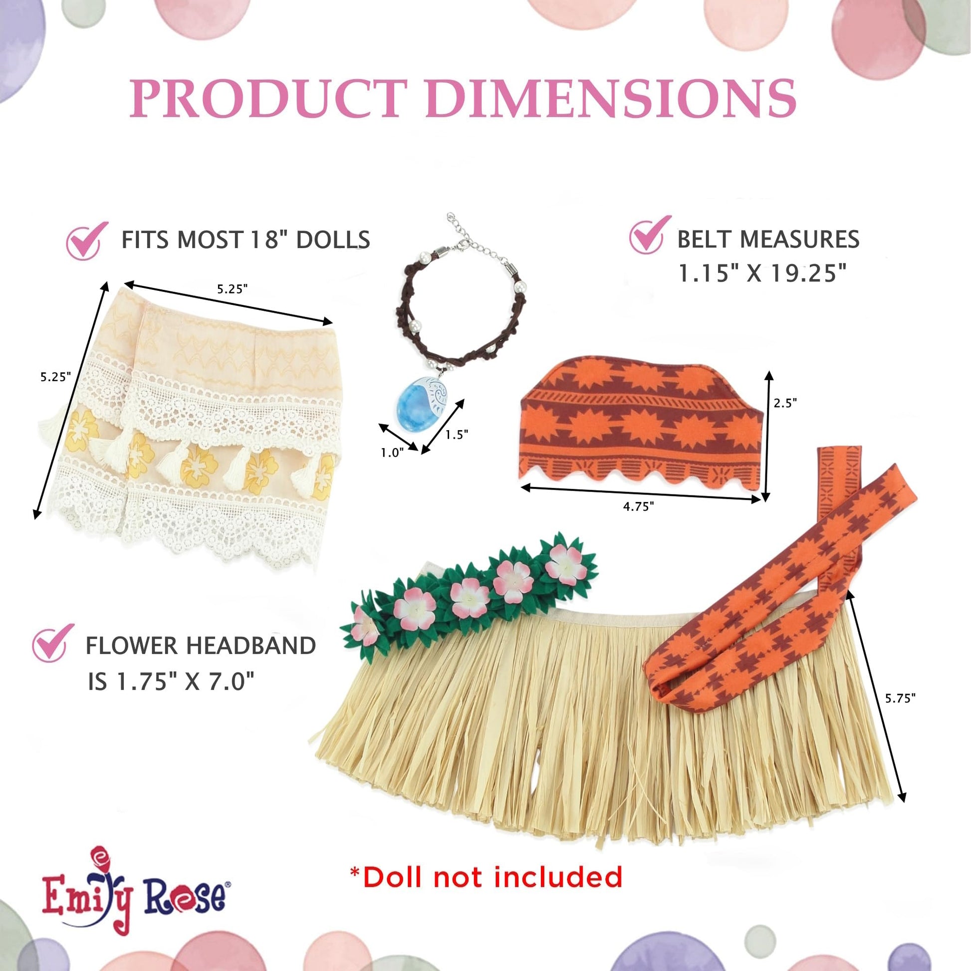 Emily Rose 18" Doll Princess Value Bundle - 10-Piece Island Princess & Royal Ball Gown Gift Set with Crown, Necklace & Shoes - Holiday Dress Up