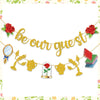 QAMEGX Gold Be Our Guest Banner, Glitter Cartoon Princess Birthday banner Cartoon Theme Party Banner Baby Shower Birthday Party Decorations For Girls