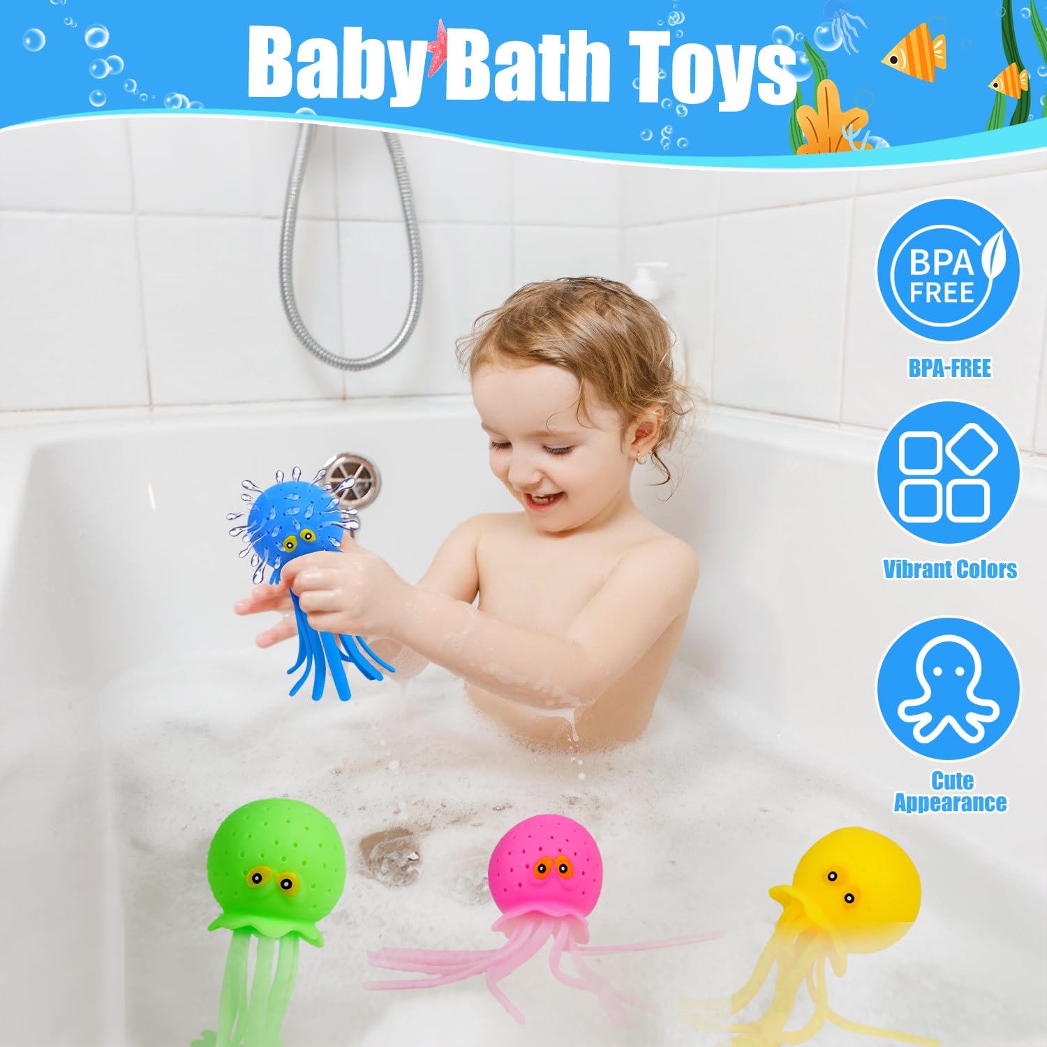 Auvitaya 4 PCS Octopus Water Balls, Sensory Stress Relief Floating Pool Toys for Kids, Water Splash Balls Toddler Swim & Bath Toys, Christmas Goodie