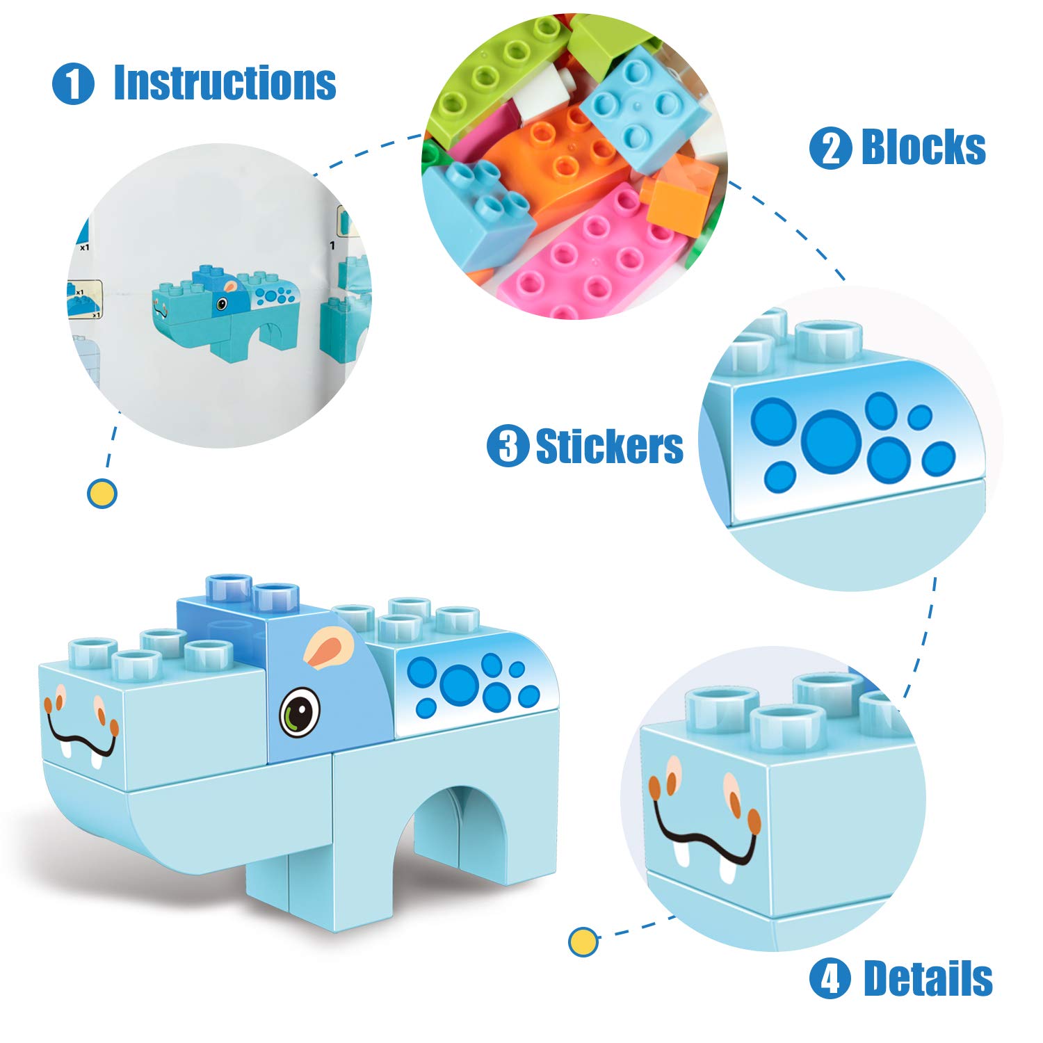 Animals Building Blocks Set, 122 Pieces Animal Building Toy Kit for Kids Ages 3 4 5 6 Years, Creative STEM Educational Preschool Toys for Toddlers