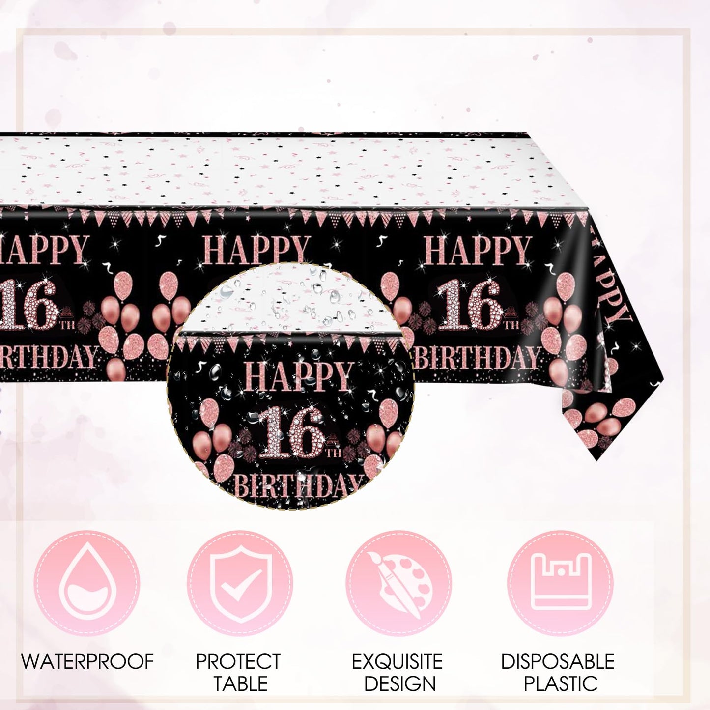 41Pcs 16th Birthday Party Decorations for Girls,Sweet 16th Birthday Party Paper Plates,Napkins,Tablecloth Party Supplies 16th Years Old Disposable