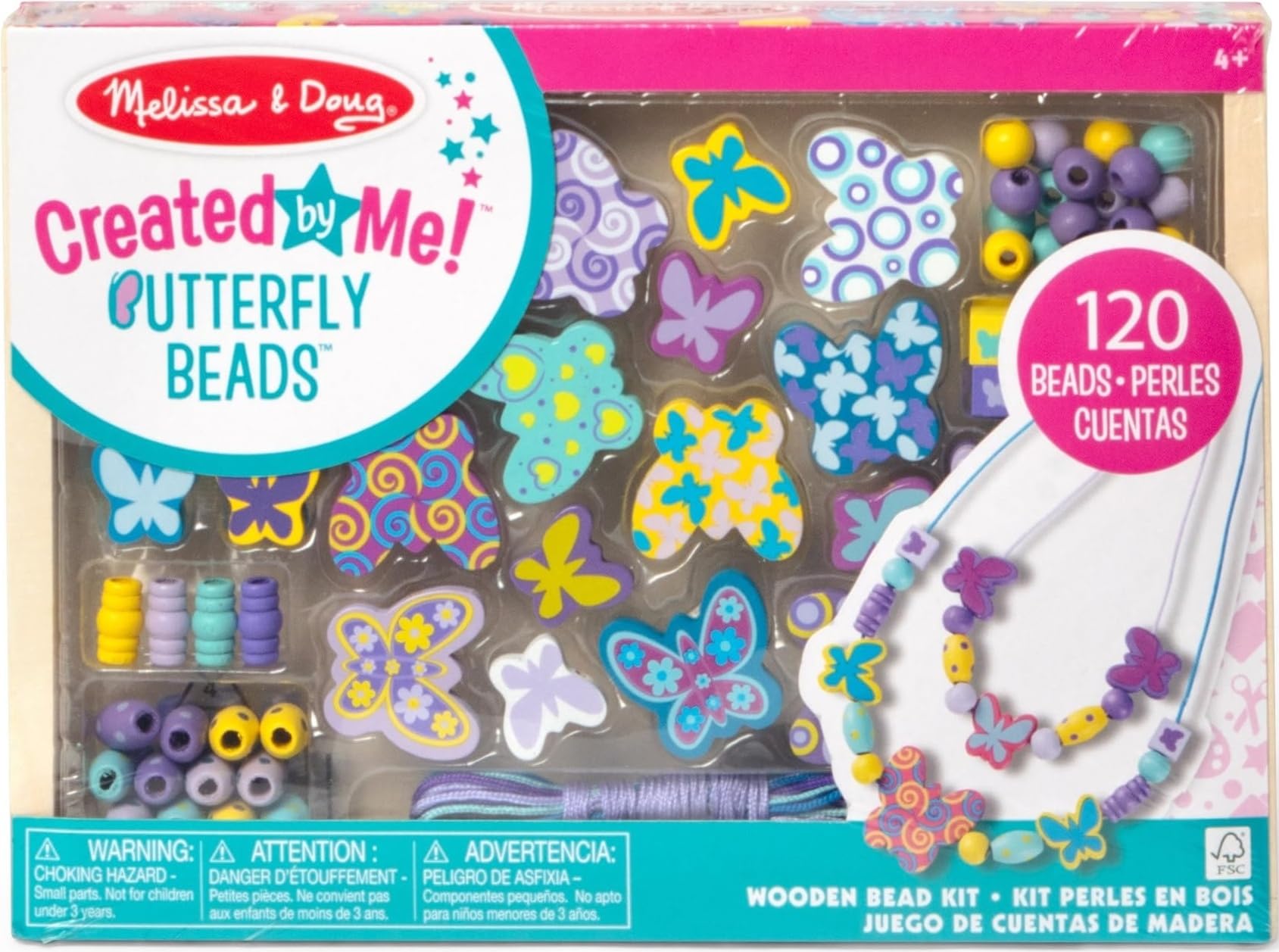Melissa & Doug Created by Me! Butterfly Beads Wooden Bead Kit, 150+ Beads for Jewelry-Making