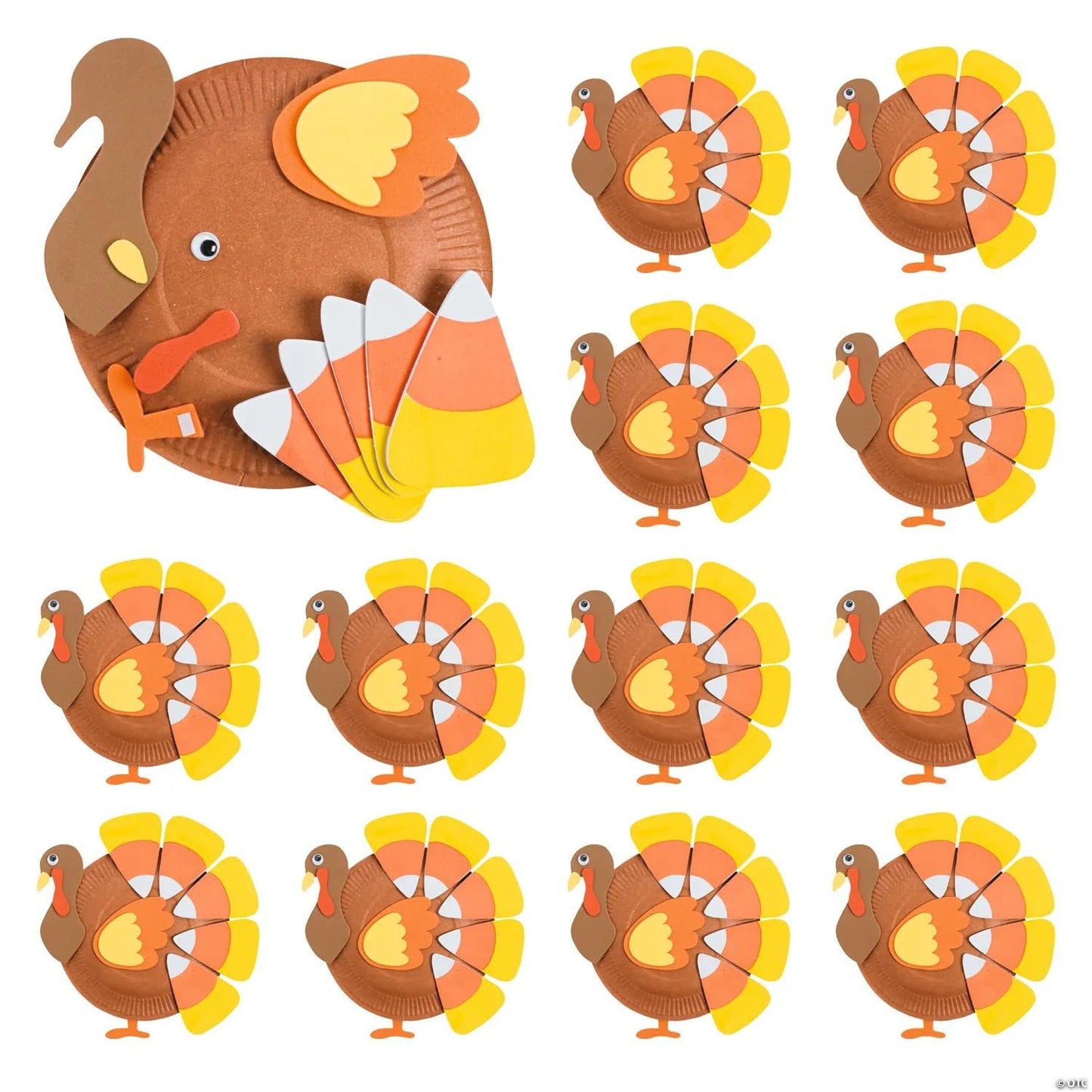 Fun Express Paper Plate Turkey Craft Kit - Makes 12 Thanksgiving Crafts for Kids Ages 3+ | Fall Arts & Crafts Activities with Self-Adhesive Foam