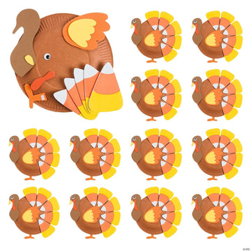 Fun Express Paper Plate Turkey Craft Kit - Makes 12 Thanksgiving Crafts for Kids Ages 3+ | Fall Arts & Crafts Activities with Self-Adhesive Foam
