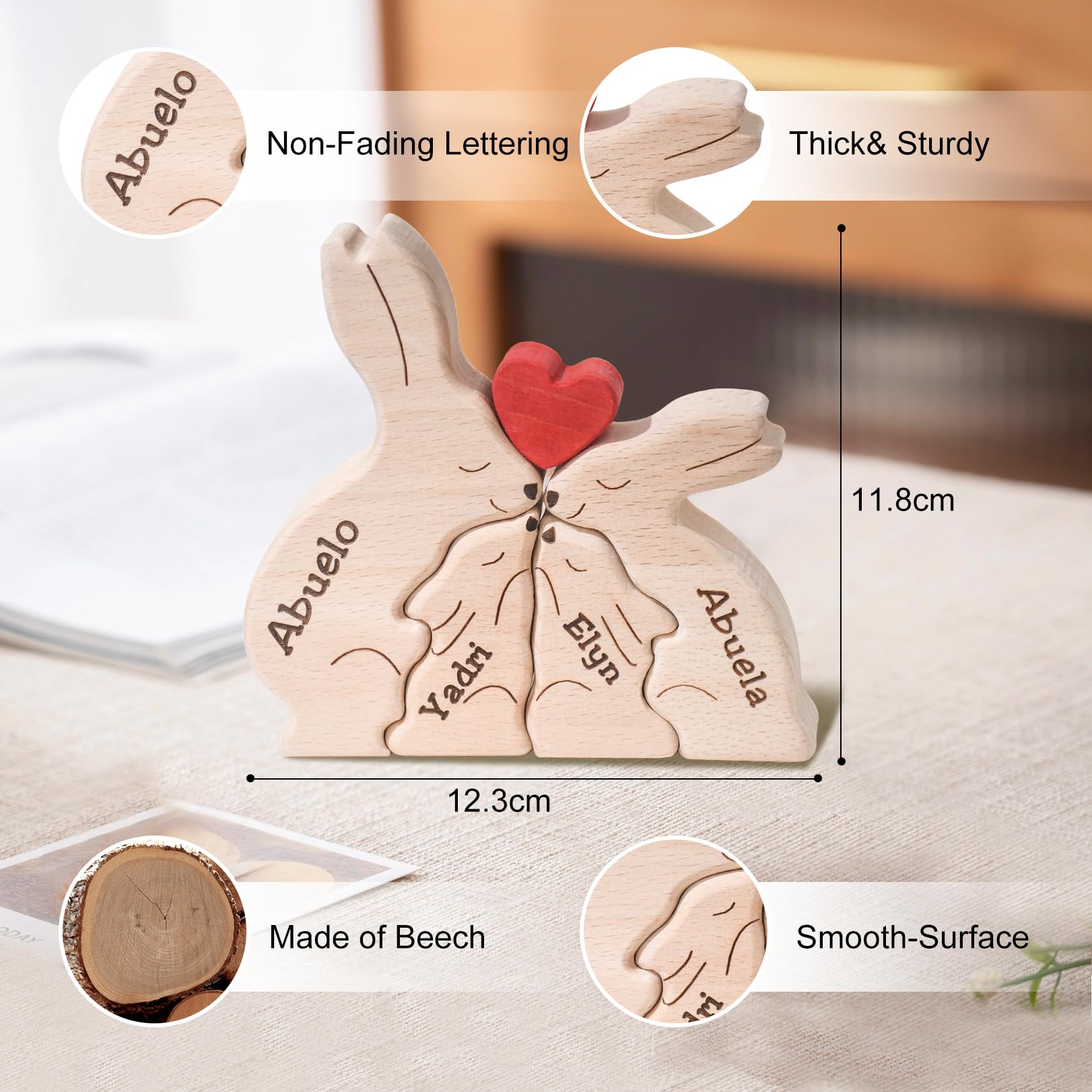 JOBFLY Personalized Wooden Bunny Puzzle We are One Family Puzzle Custom Name Sculpture Unique Wooden Decor Gift for Mom/Dad/Family Members House
