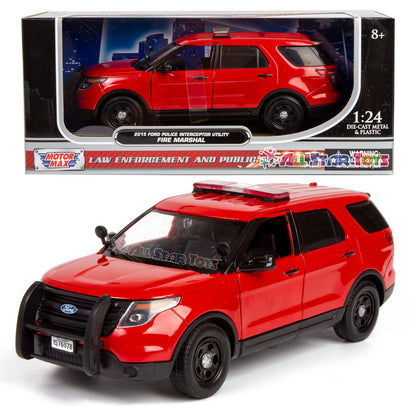 Motormax All Star Toys 1/24 Fire Department Diecast Model 2015 Ford Police Interceptor Utility Fire Marshal, Fire Chief Vehicle, Fire Truck Unmarked