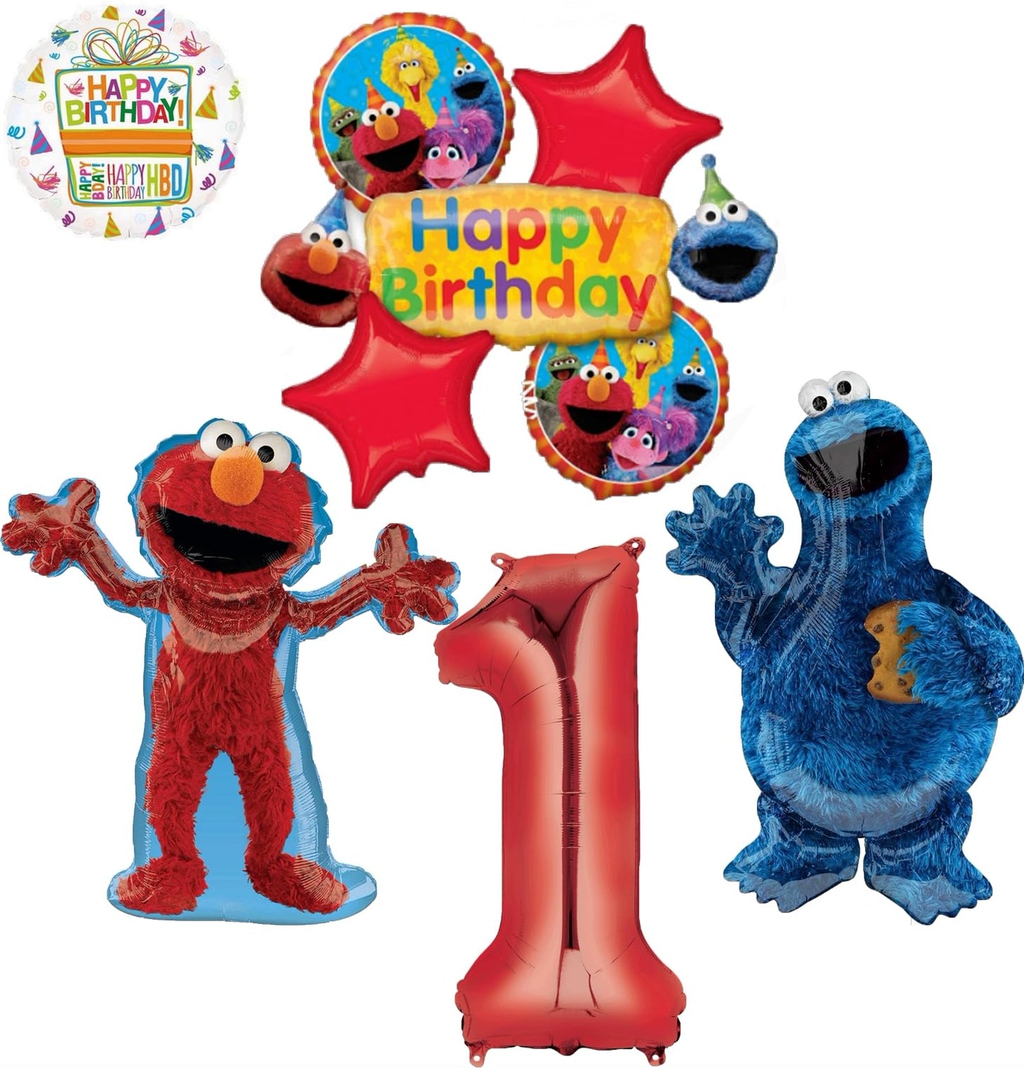 Sesame Street Elmo and Cookie Monster 1st Birthday Party Supplies Balloons