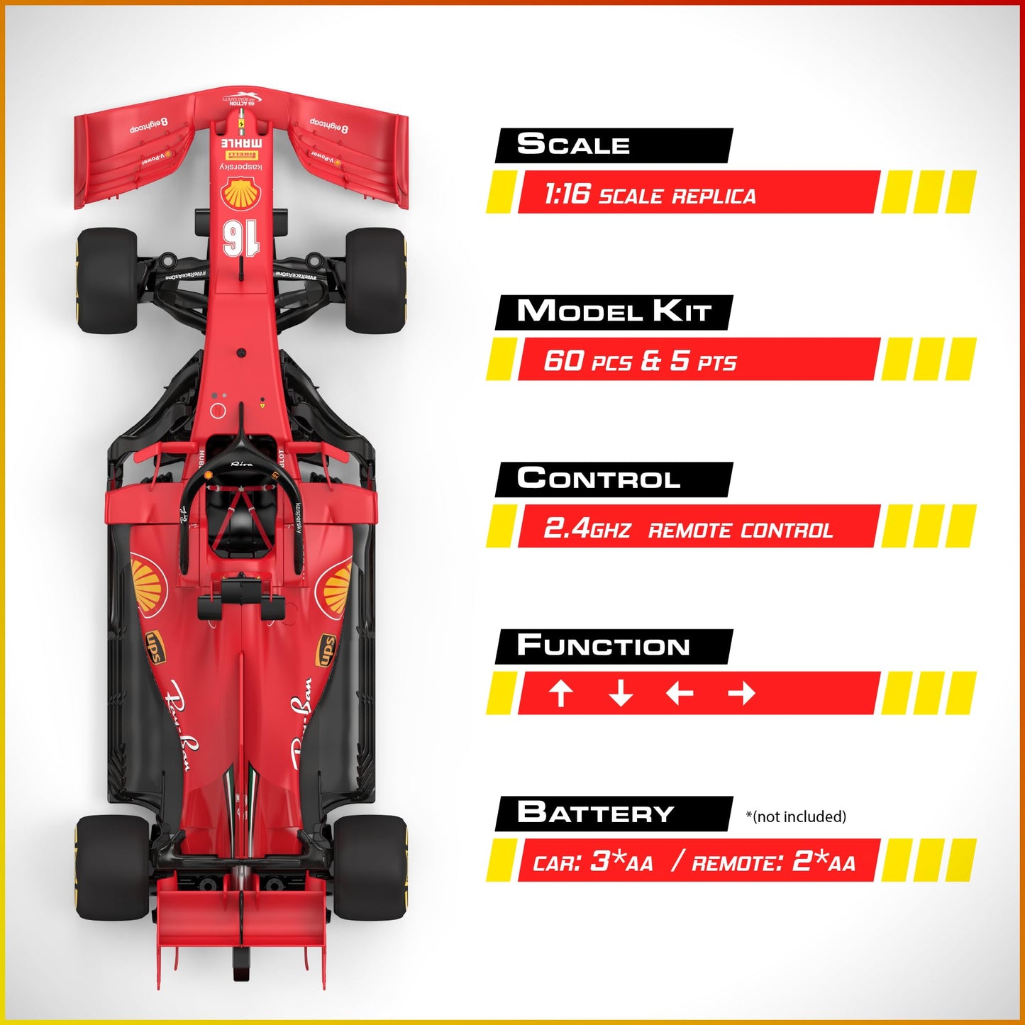 Voltz Toys Licensed Ferrari F1 SF1000 RC Car Building Kit, 1/16 Scale Supercar Assembly Set with Remote Controller, Licensed Model, 65 Pieces, STEM