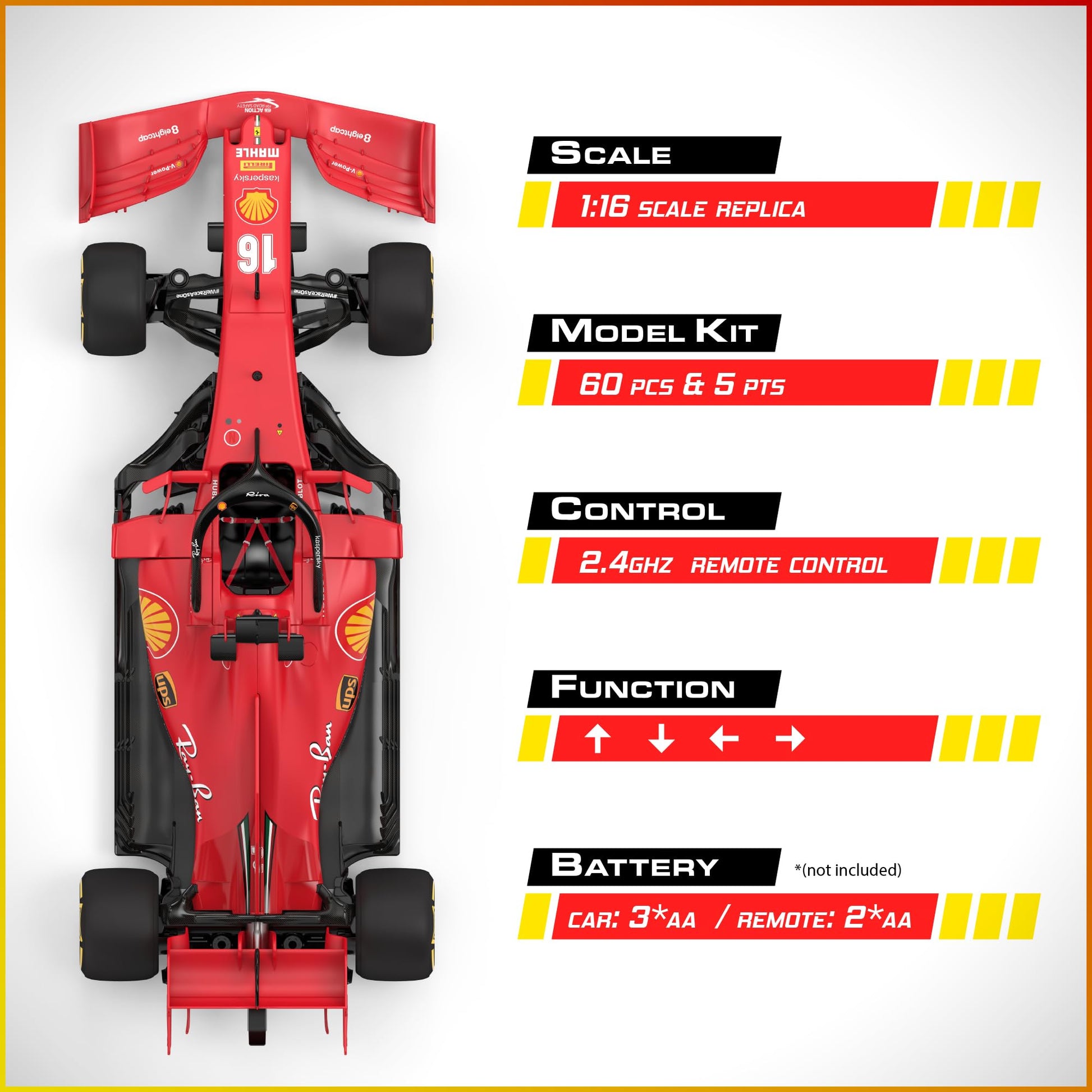 Voltz Toys Licensed Ferrari F1 SF1000 RC Car Building Kit, 1/16 Scale Supercar Assembly Set with Remote Controller, Licensed Model, 65 Pieces, STEM