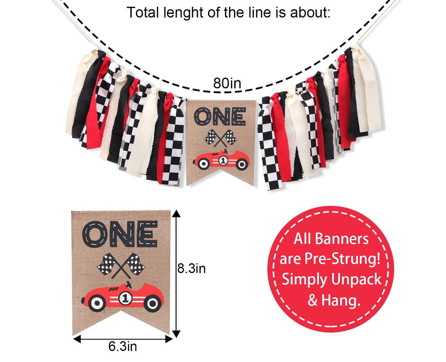 Race Car One High Chair Banner - Race Car 1st/First Birthday Party Decorations,Boy First Race Car Banner,Car Racing One Birthday Highchair,Race Car
