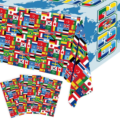 3 Packs 2026 International Football Tournament Tablecloths 108 x 54 Inch Global Flags Soccer Theme Party Table Covers Disposable Waterproof Plastic