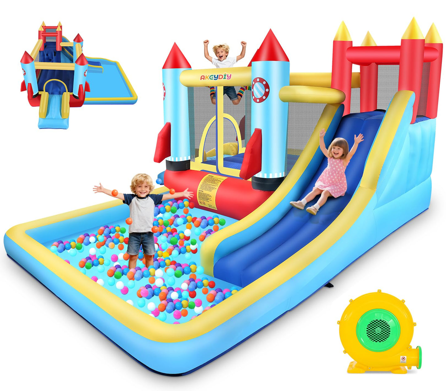 AKEYDIY Bounce House for Big Kids 8-12, Rocket Theme Kids Inflatable Bounce House for 3-6,with Slide,Climbing Wall,Bouncer Area,Pool, Bounce Castle