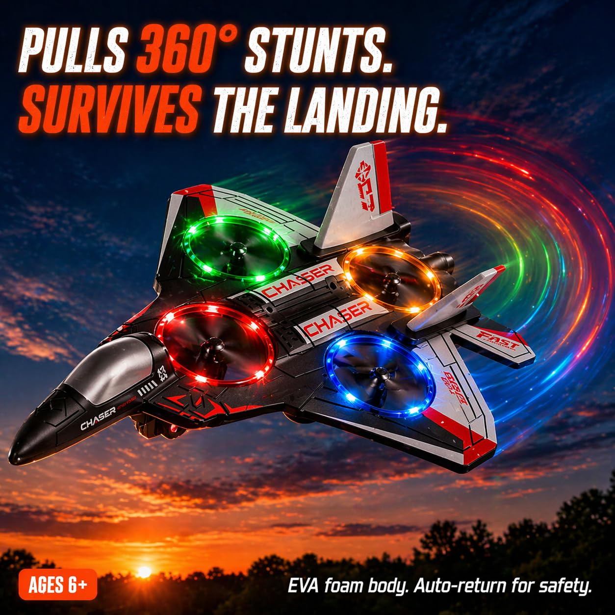 ToyFinity Foam RC Airplane for Kids, Adults and Beginners - LED, 50M