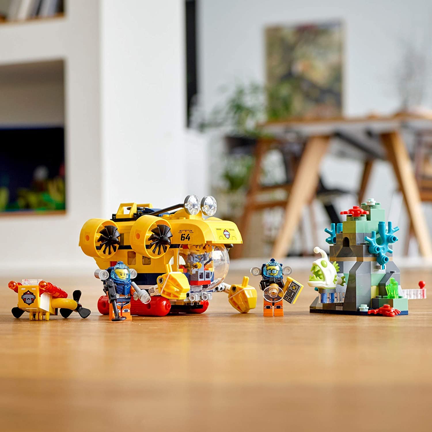 LEGO City Ocean Exploration Submarine 60264, with Submarine, Coral Reef Setting, Underwater Drone, Glow in The Dark Anglerfish Figure and 4 Explorer