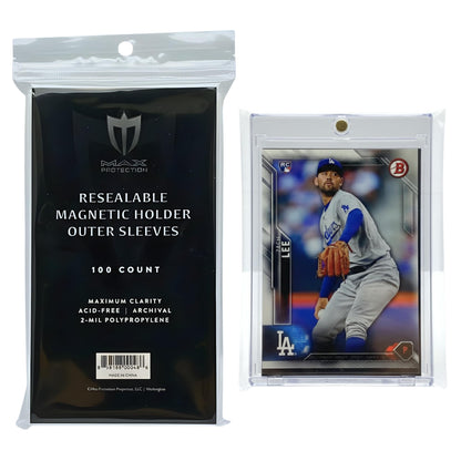 Max Protection Magnetic Card Holder Sleeves - Resealable 100ct Packs - Crystal Clear Acid-Free Polypropylene - Secure & Protect from Scratches