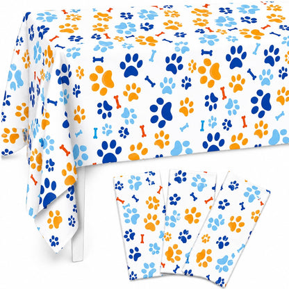 ASIMAO Puppy Paw Print Plastic Tablecloth,Blue Dog Birthday Party Supplies?Blue Birthday Tablecloth?Puppy Dog Birthday Party Decorations.